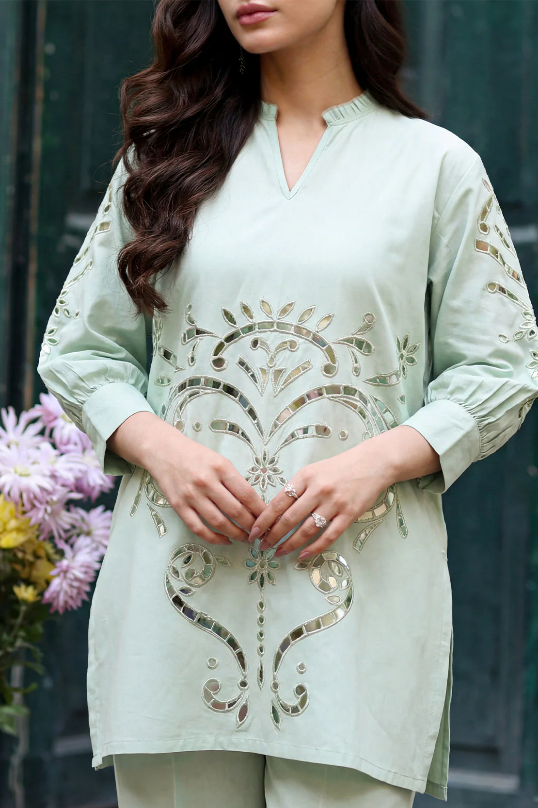 Solid Embroidered Poplin Stitched Shirt - Image 3