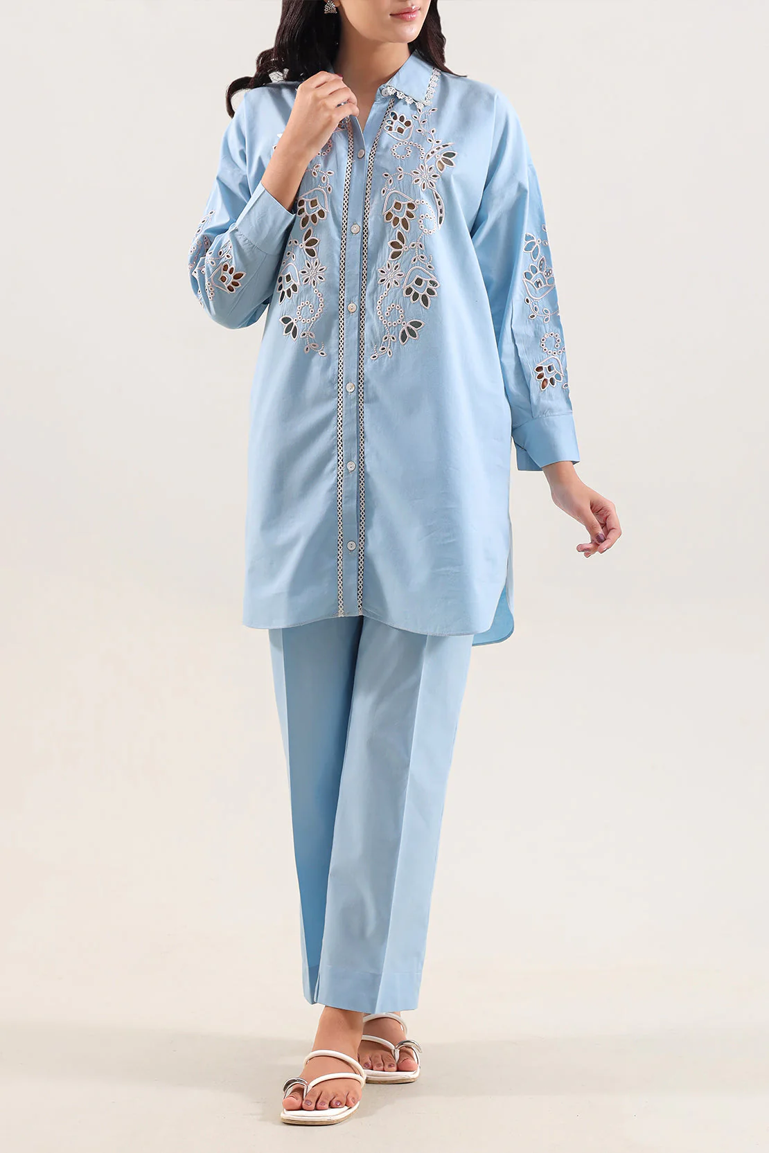 Solid Embroidered Poplin Stitched Shirt