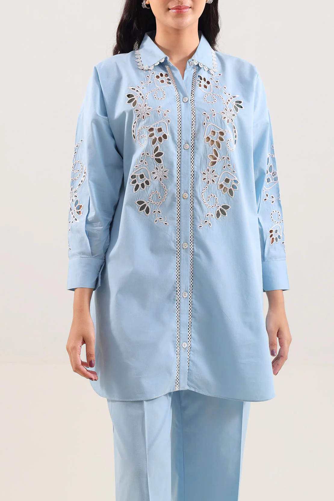 Solid Embroidered Poplin Stitched Shirt - Image 2