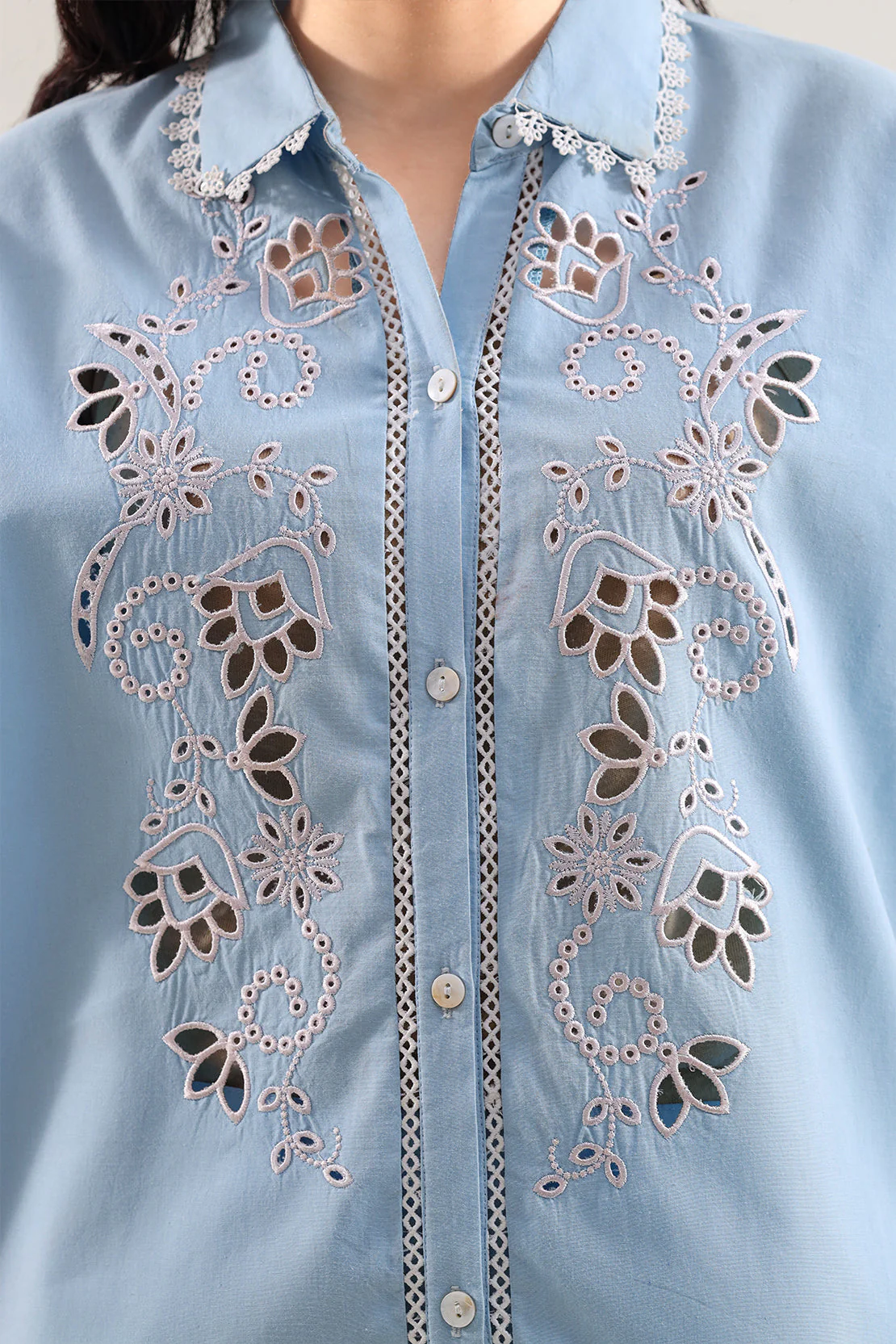 Solid Embroidered Poplin Stitched Shirt - Image 3