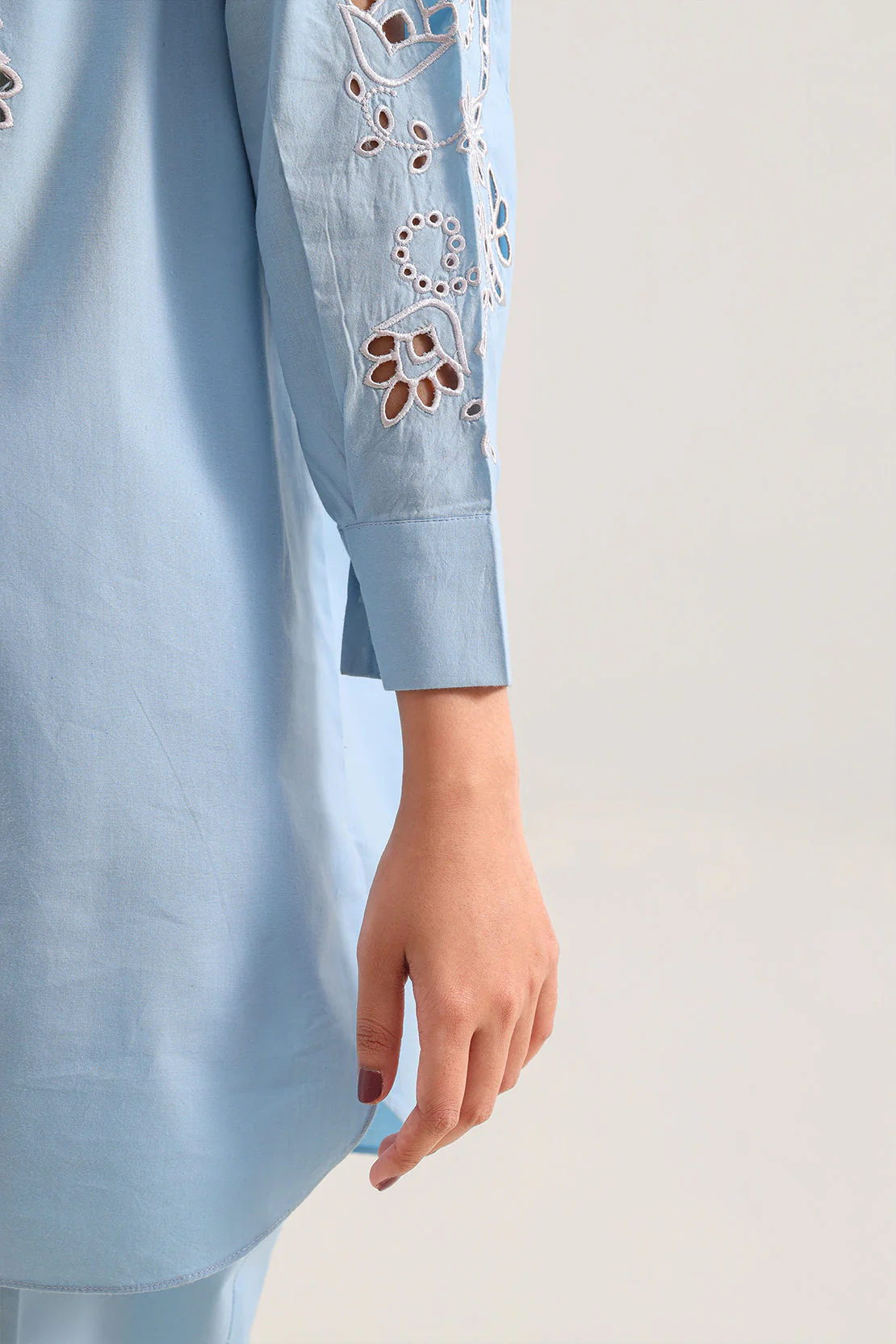Solid Embroidered Poplin Stitched Shirt - Image 4