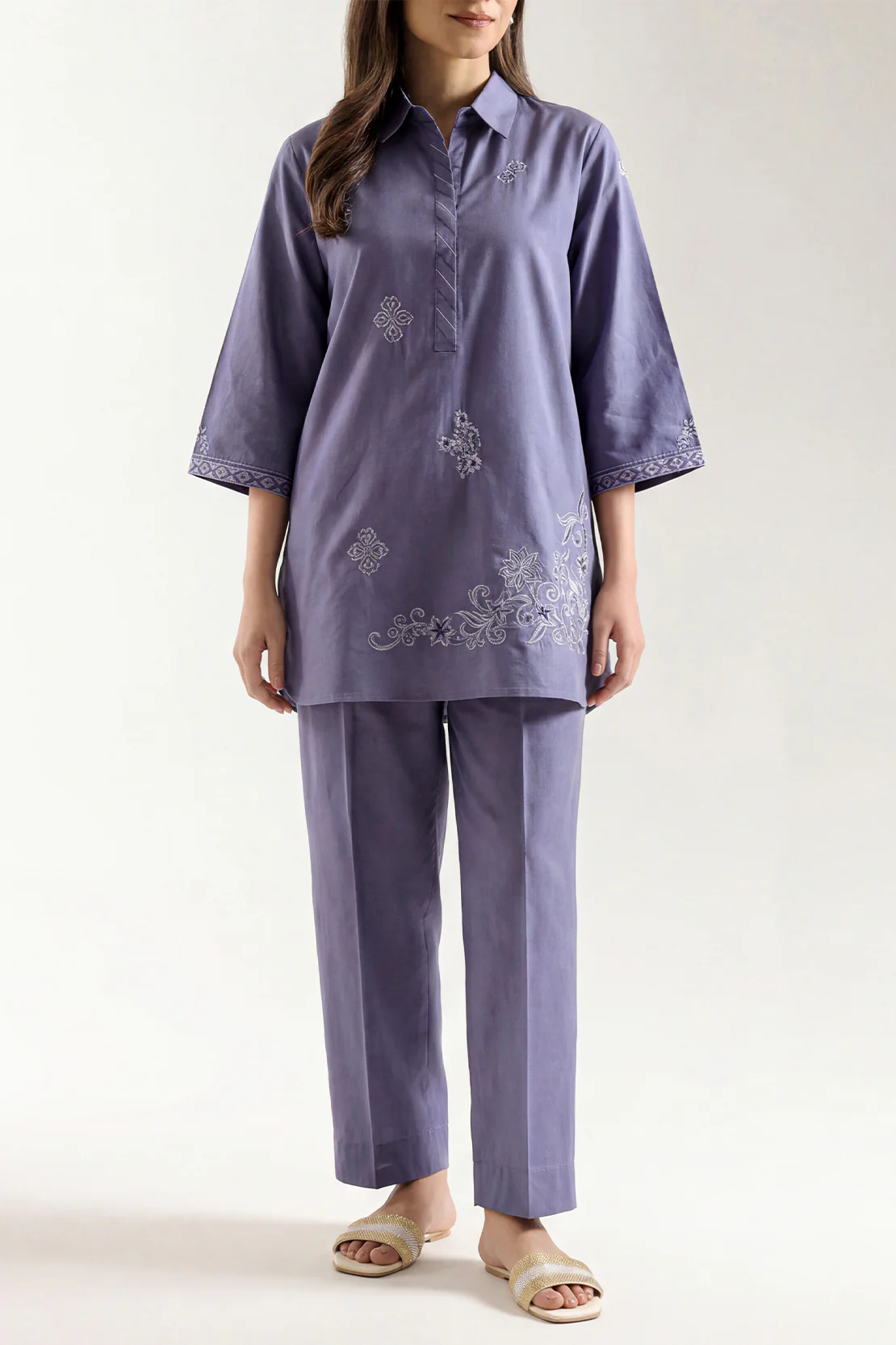 Solid Embroidered Poplin Stitched Shirt