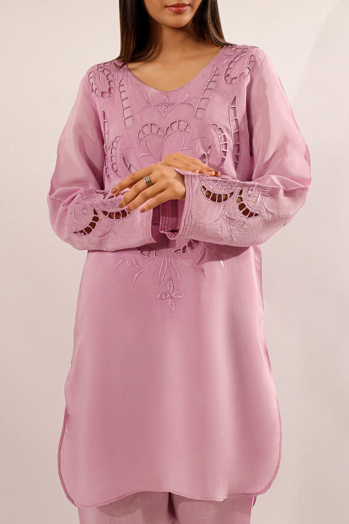 Solid Embroidered Raw Silk Stitched 2 piece Shirt Trouser - Image 5