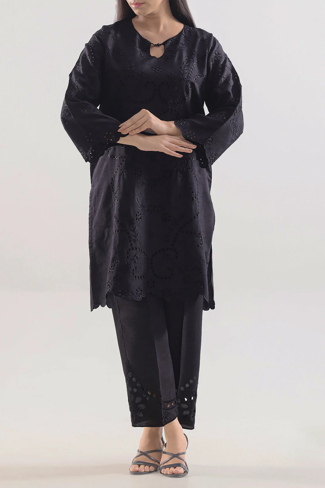 Solid Embroidered Raw Silk Stitched 2 piece Shirt Trouser - Image 3
