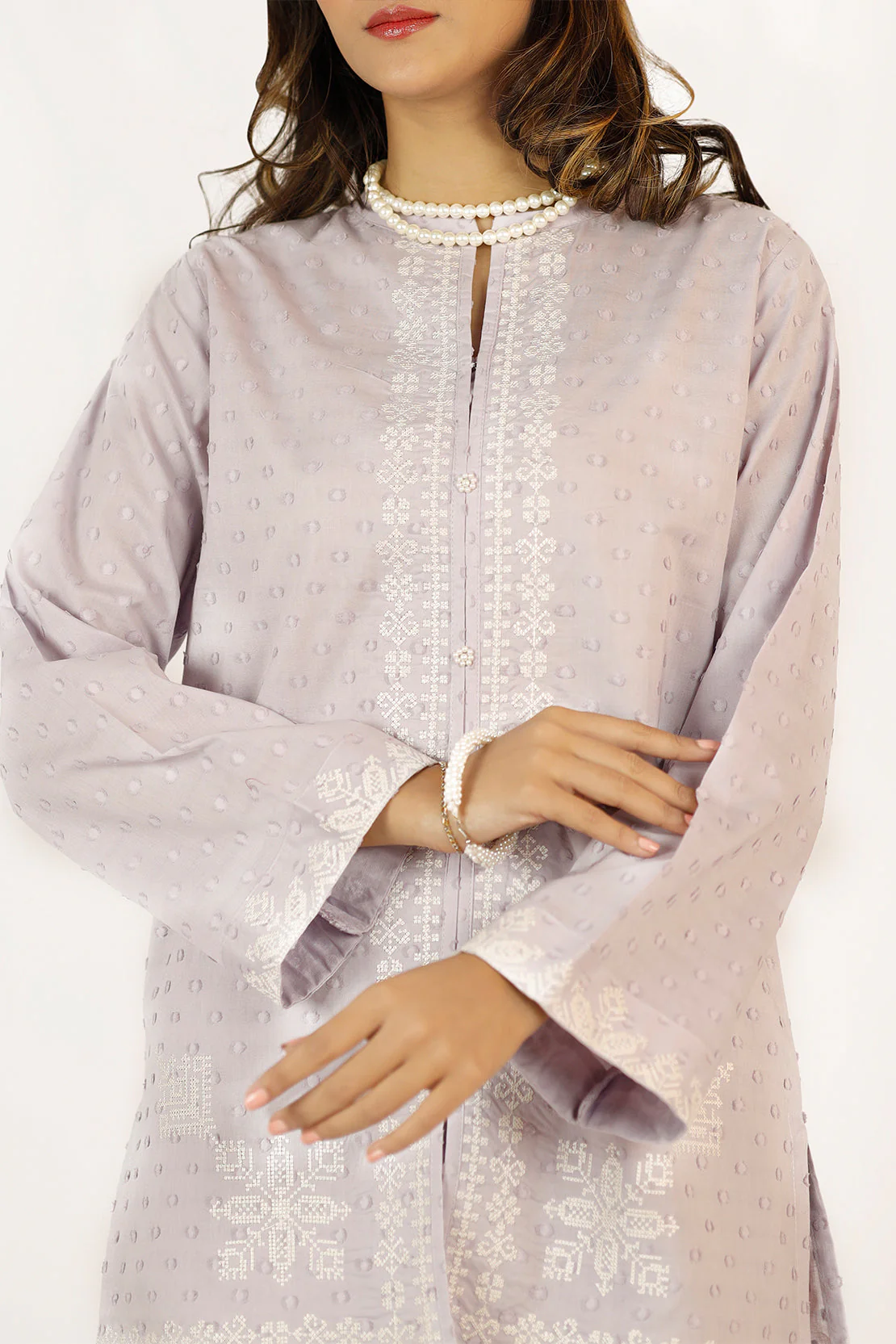 Solid Embroidered Reverse Jacquard Stitched 2 Piece (Shirt/Trouser) - Image 2