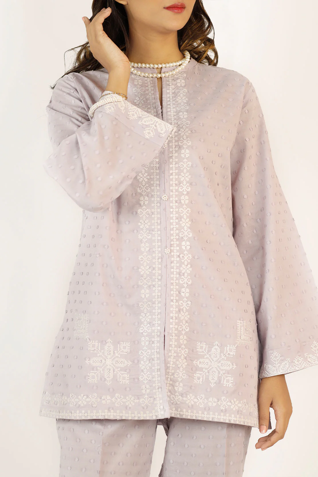 Solid Embroidered Reverse Jacquard Stitched 2 Piece (Shirt/Trouser) - Image 3