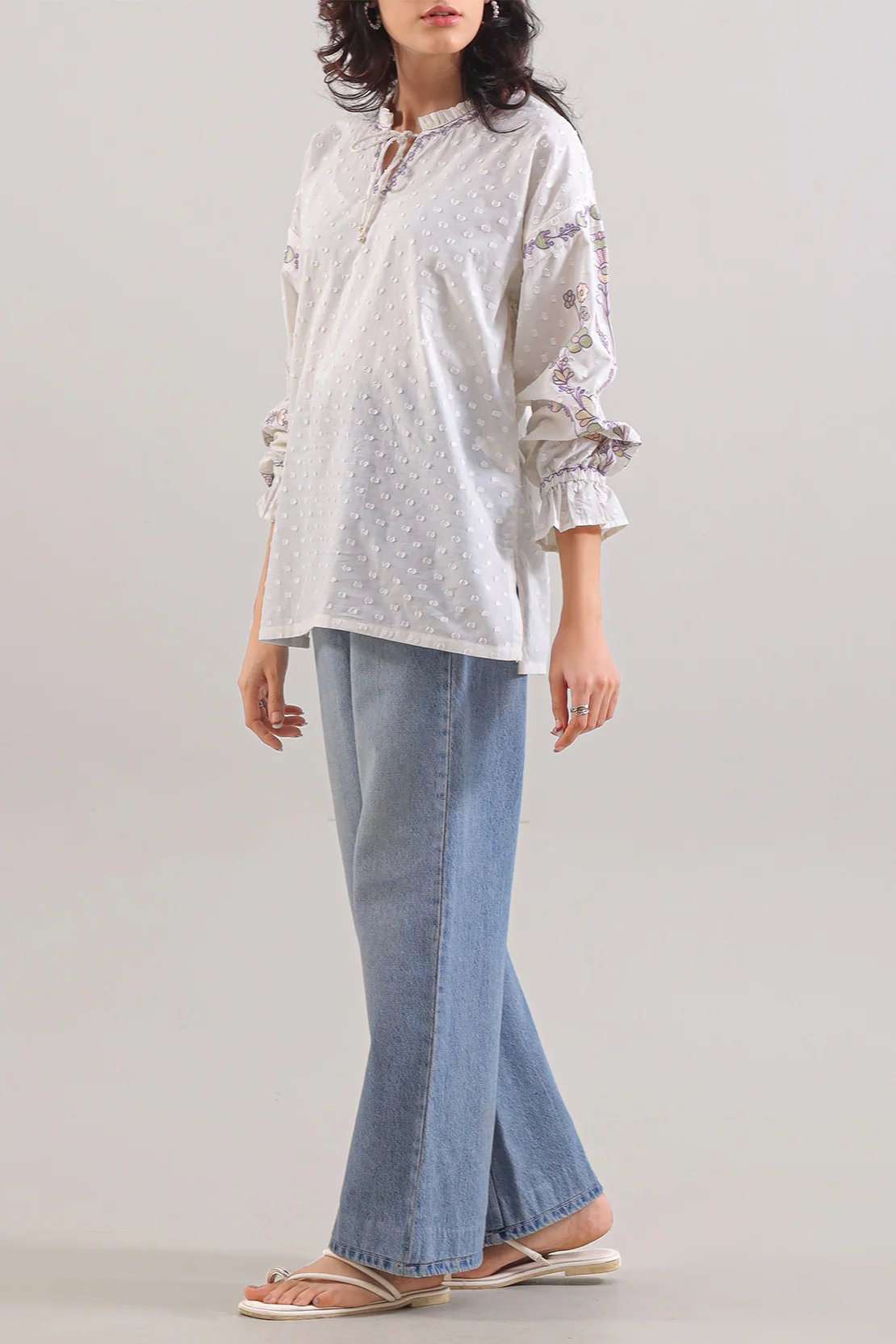 Solid + Embroidered  Reverse Jacquard Stitched Shirt - Image 3
