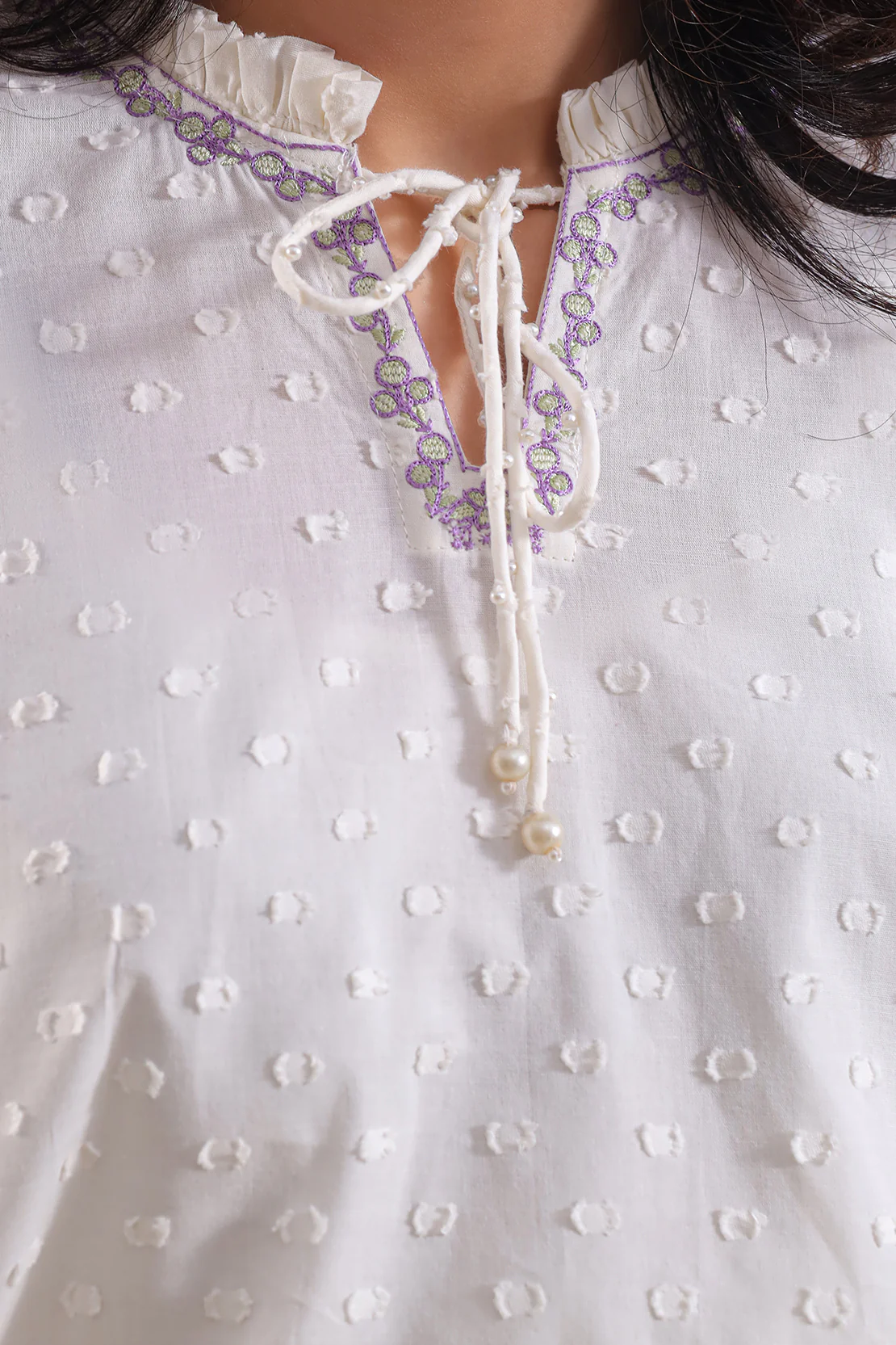 Solid + Embroidered  Reverse Jacquard Stitched Shirt - Image 5