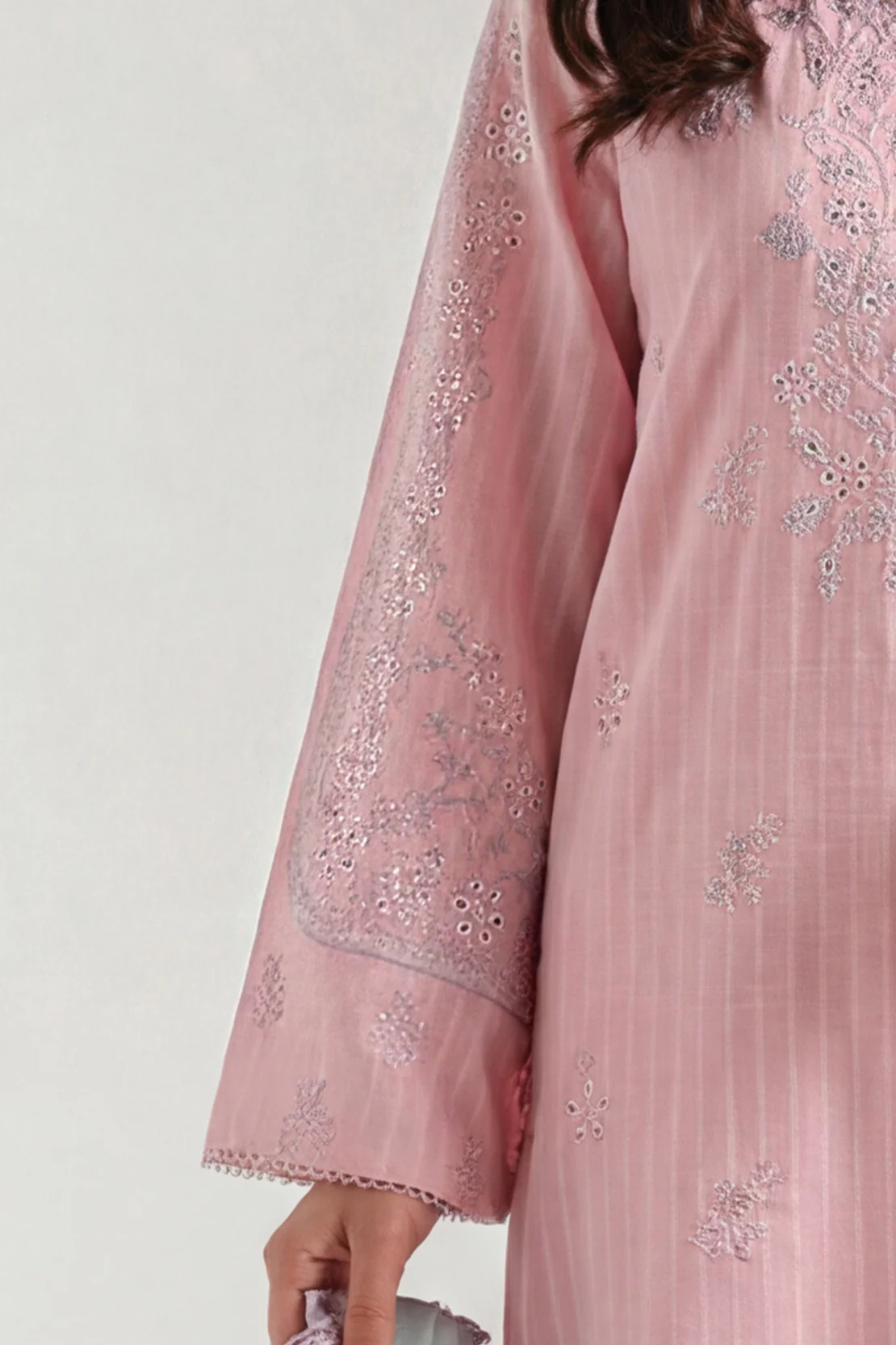 Solid Embroidered Slub Cotton Stitched 2 Piece (Shirt/Trouser) - Image 4