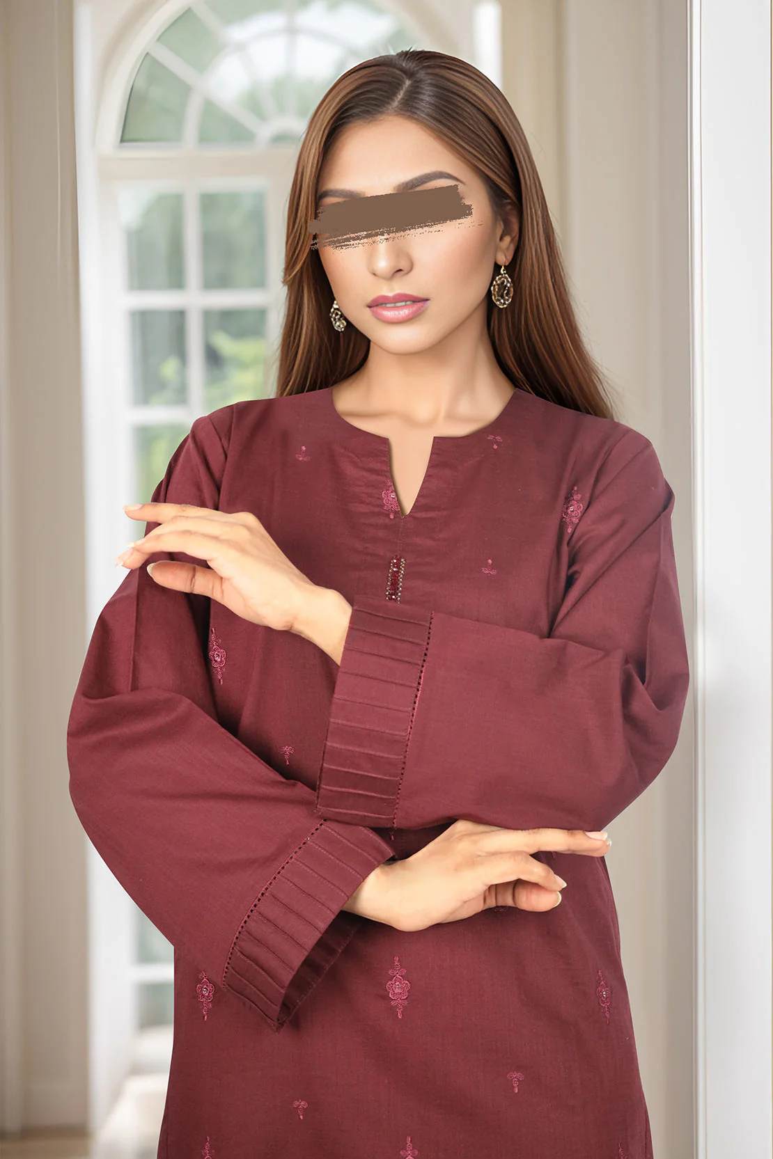 Solid Embroidered Slub Cotton Stitched 2 Piece (Shirt/Trouser) - Image 3