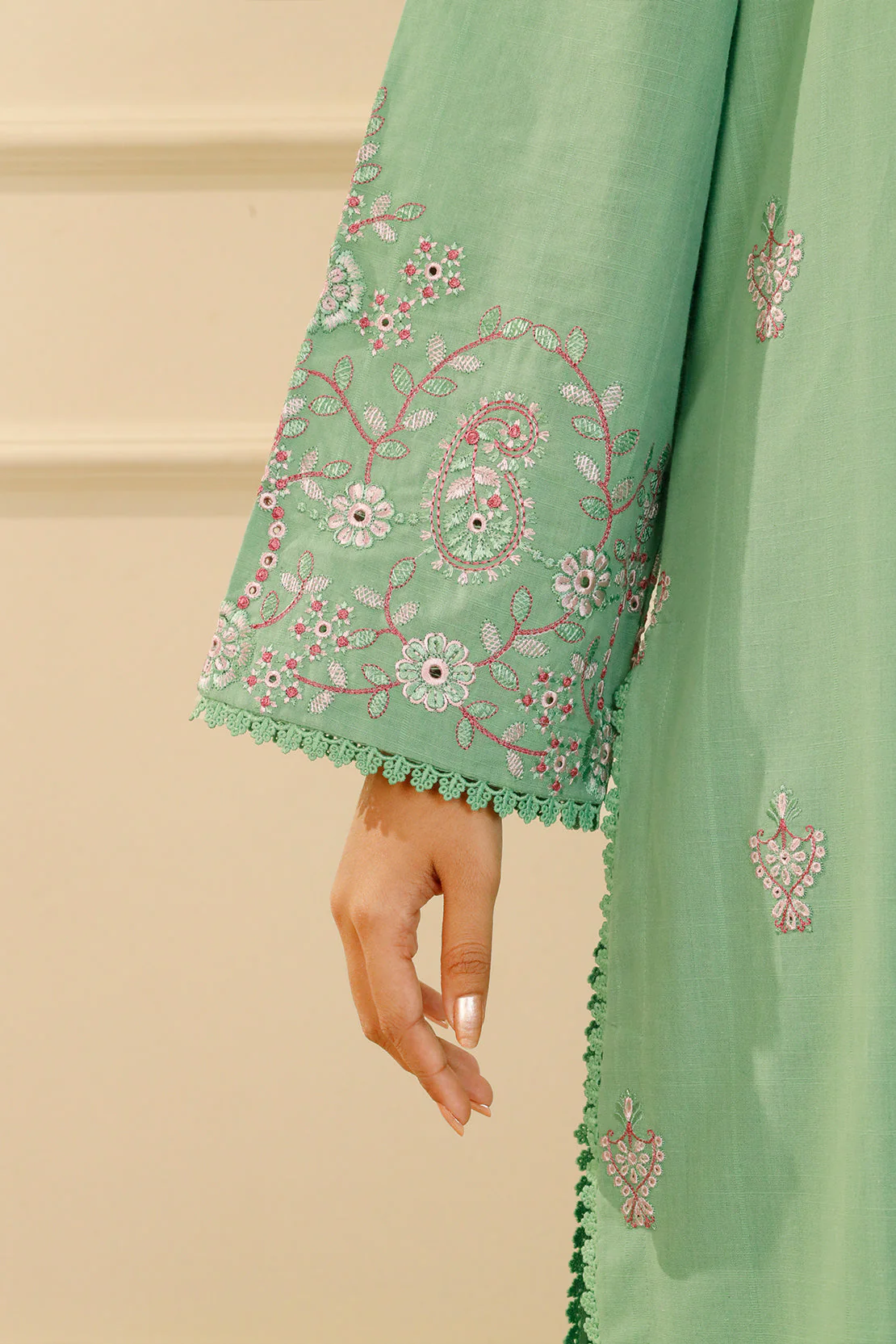 Solid Embroidered Slub Cotton Stitched 2 Piece (Shirt/Trouser) - Image 3
