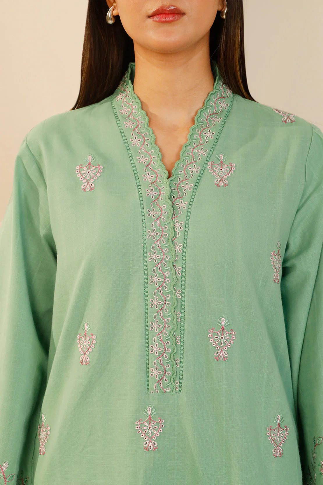Solid Embroidered Slub Cotton Stitched 2 Piece (Shirt/Trouser) - Image 6