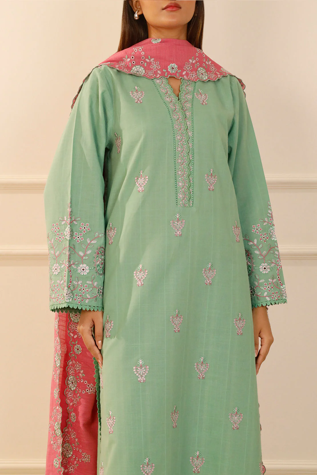 Solid Embroidered Slub Cotton Stitched 2 Piece (Shirt/Trouser) - Image 7