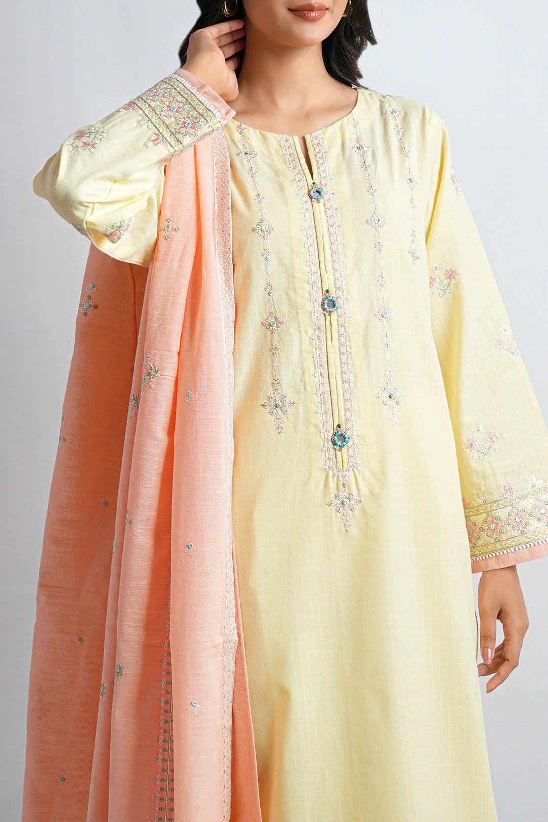 Solid Embroidered Slub Cotton Stitched 2 Piece (Shirt/Trouser) - Image 10