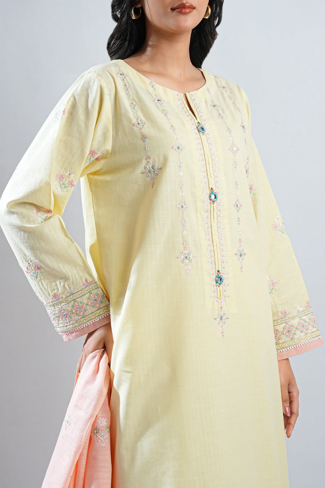 Solid Embroidered Slub Cotton Stitched 2 Piece (Shirt/Trouser) - Image 7