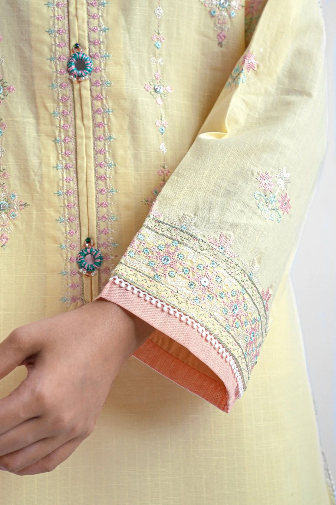 Solid Embroidered Slub Cotton Stitched 2 Piece (Shirt/Trouser) - Image 8