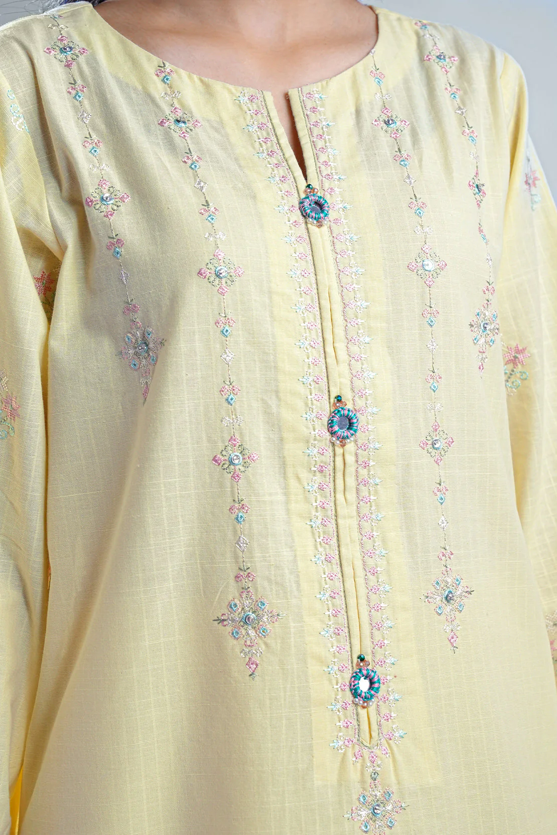 Solid Embroidered Slub Cotton Stitched 2 Piece (Shirt/Trouser) - Image 9