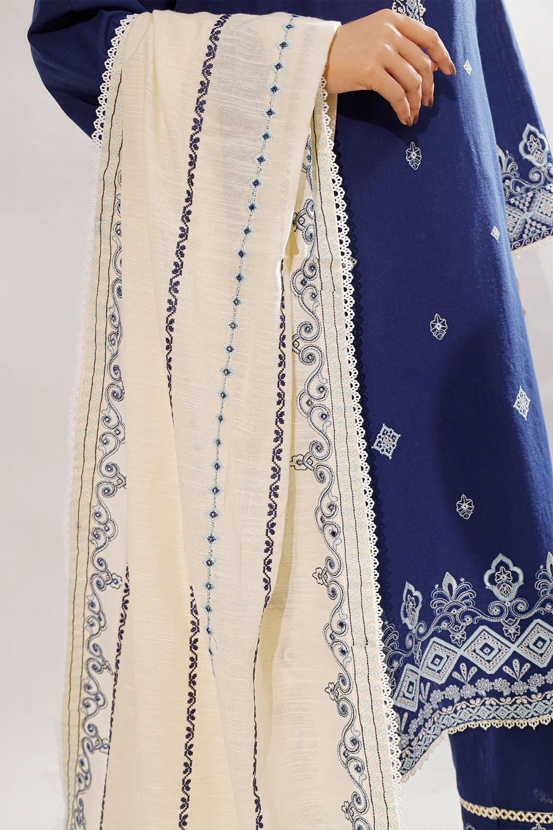 Solid Embroidered Slub Cotton Stitched 2 Piece (Shirt/Trouser) - Image 6