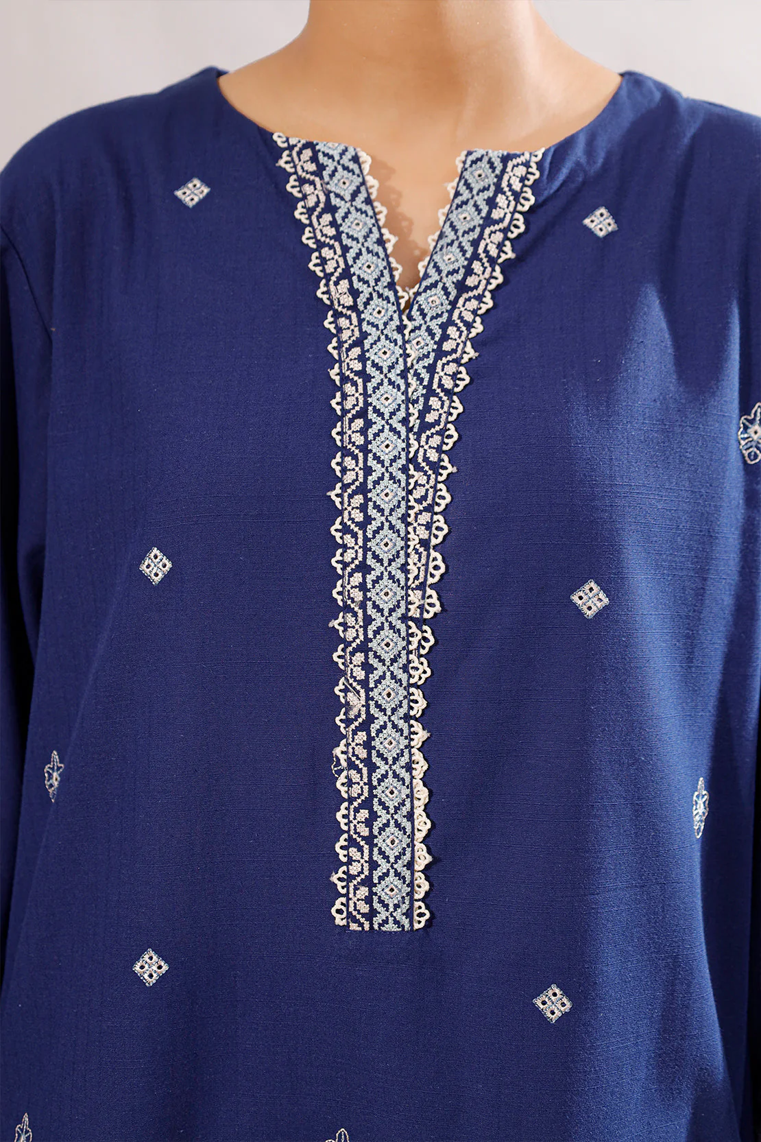 Solid Embroidered Slub Cotton Stitched 2 Piece (Shirt/Trouser) - Image 7