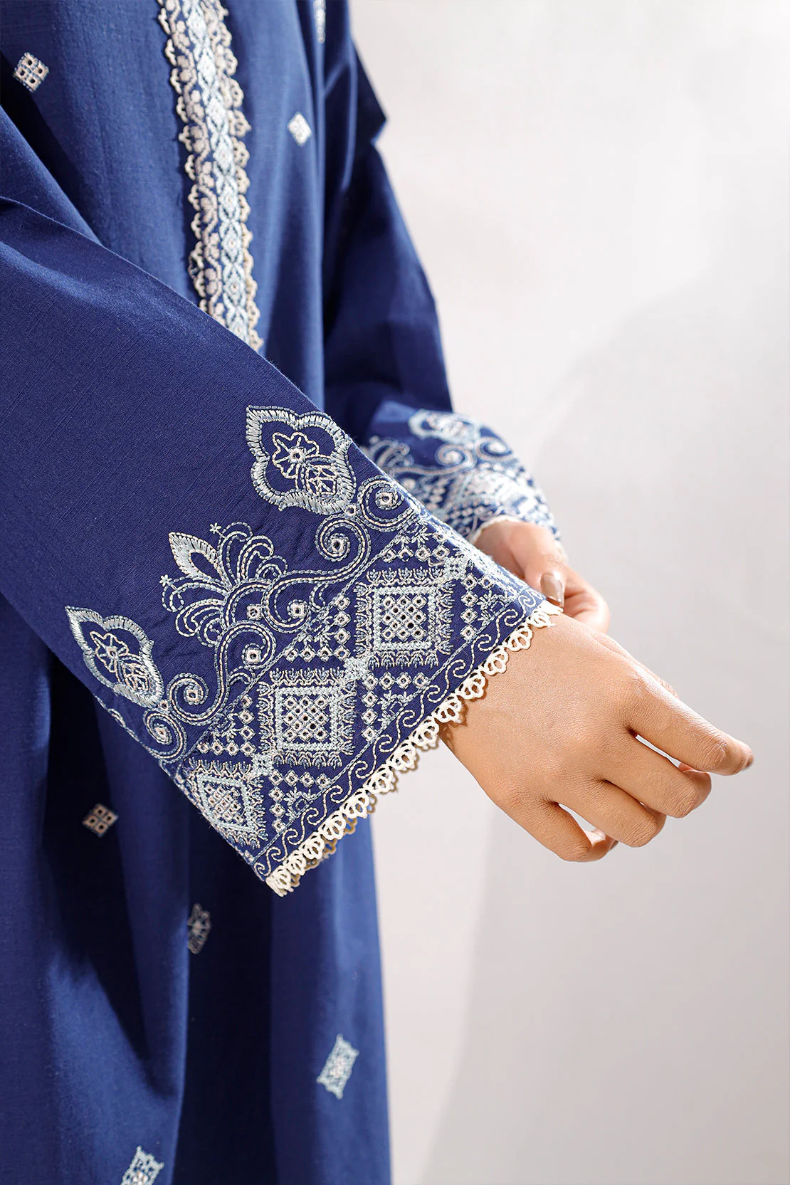 Solid Embroidered Slub Cotton Stitched 2 Piece (Shirt/Trouser) - Image 8