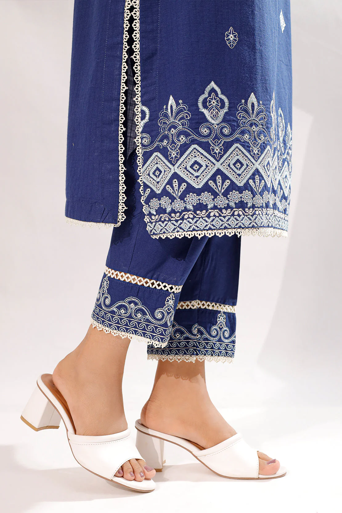 Solid Embroidered Slub Cotton Stitched 2 Piece (Shirt/Trouser) - Image 9