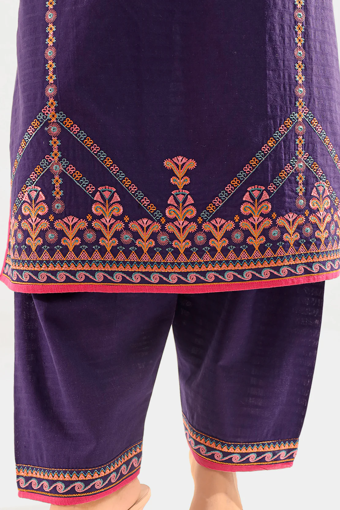 Solid Embroidered Slub Cotton Stitched 2 Piece (Shirt/Trouser) - Image 5