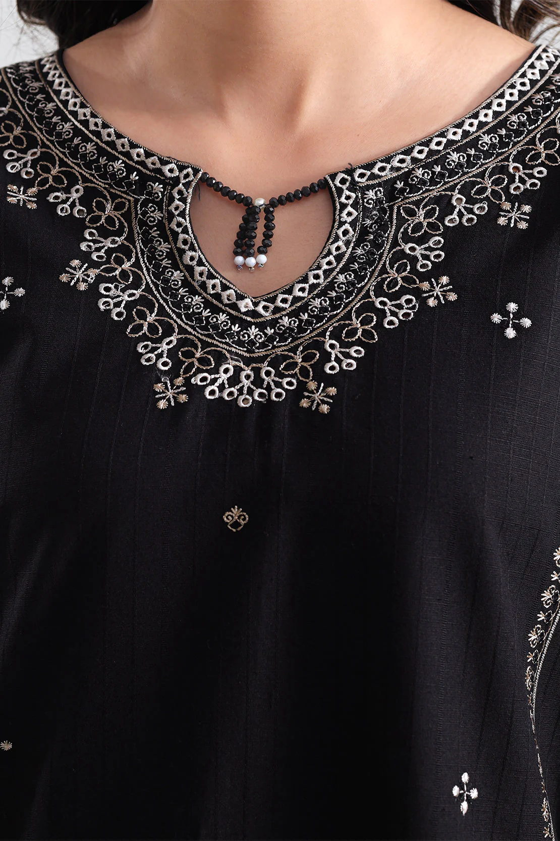Solid Embroidered Slub Cotton Stitched 2 Piece (Shirt/Trouser) - Image 3