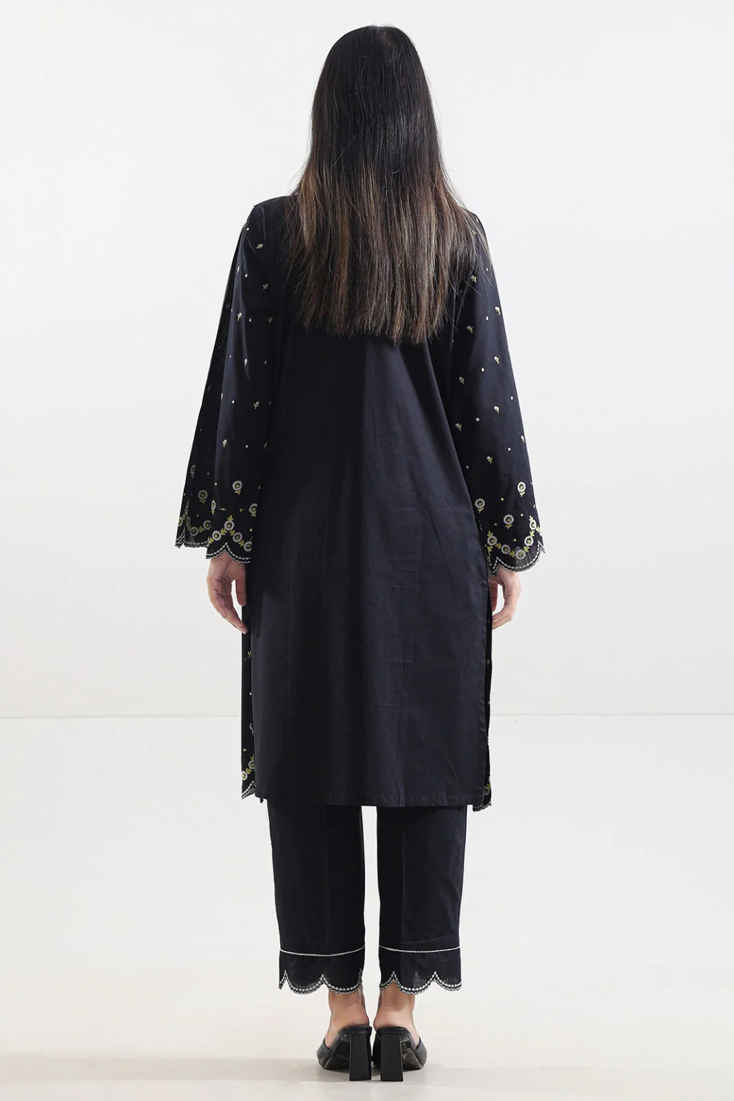 Solid Embroidered Slub Cotton Stitched 2 Piece (Shirt/Trouser) - Image 3