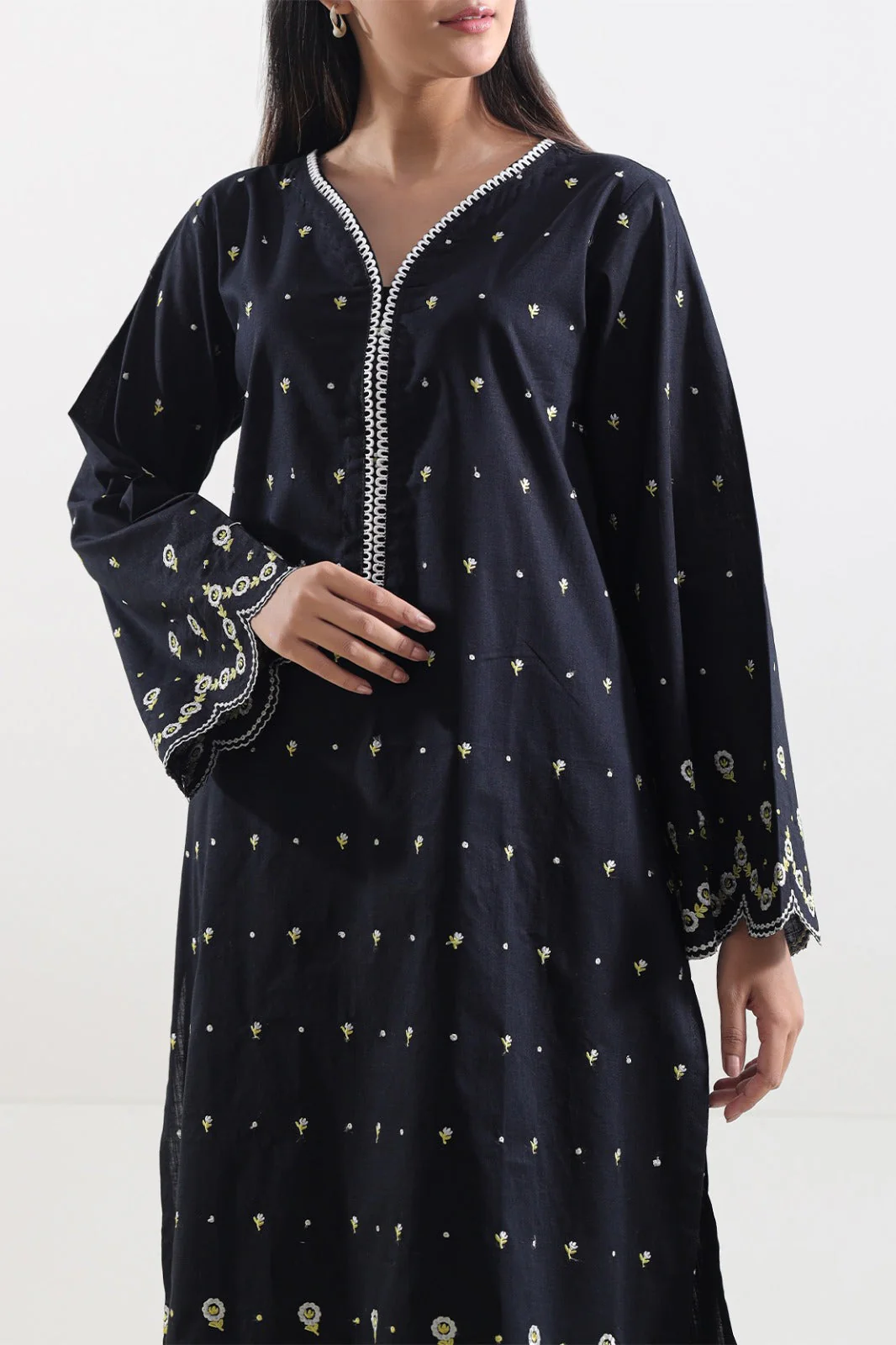 Solid Embroidered Slub Cotton Stitched 2 Piece (Shirt/Trouser) - Image 4