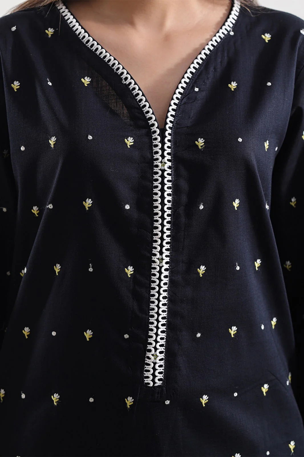 Solid Embroidered Slub Cotton Stitched 2 Piece (Shirt/Trouser) - Image 5