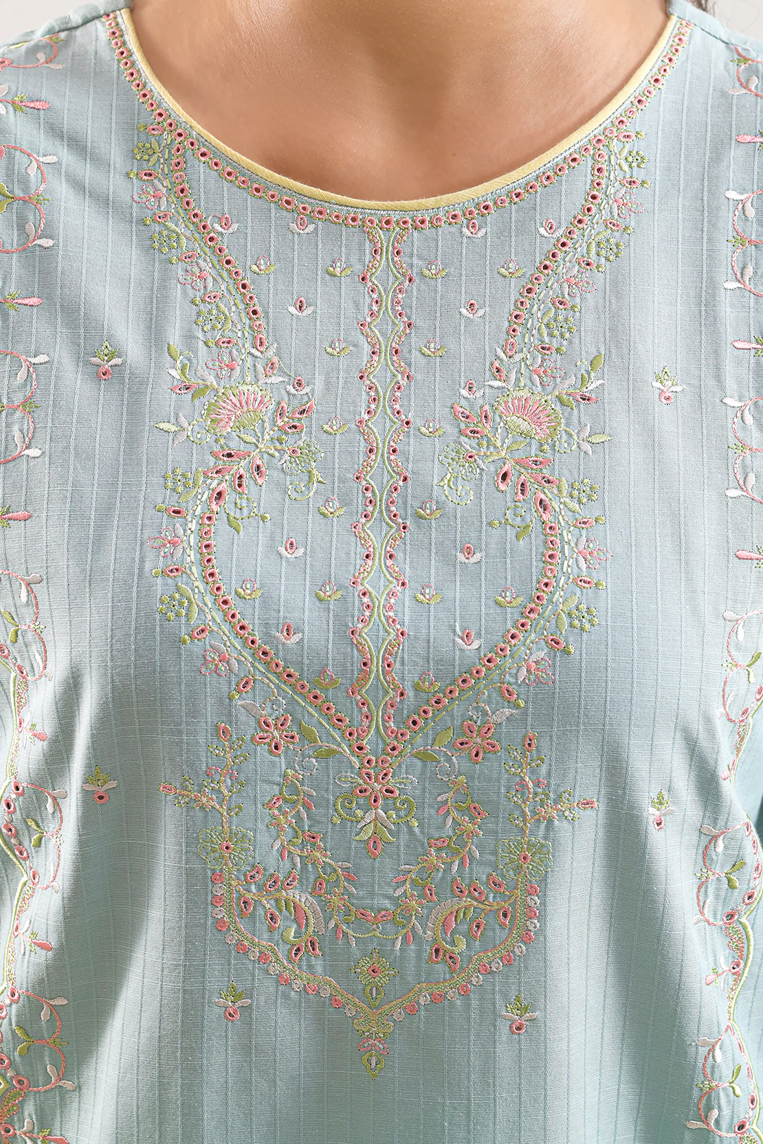 Solid Embroidered Slub Cotton Stitched 3 Piece - Image 3