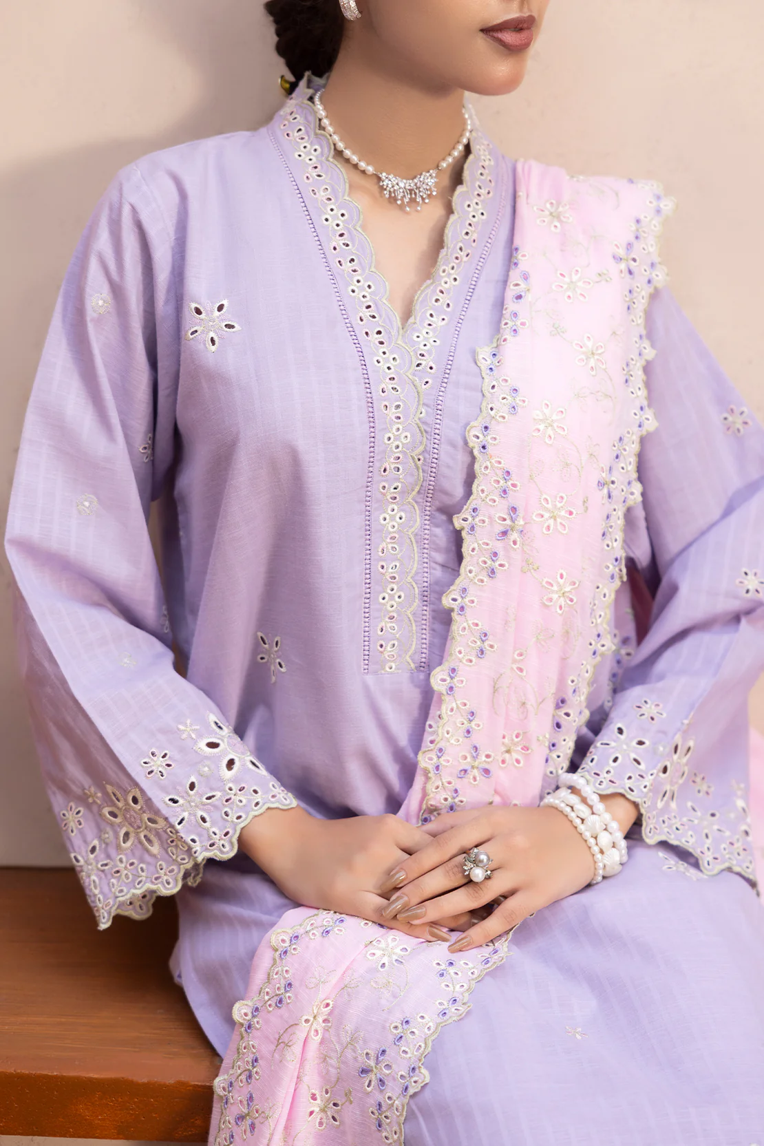 Solid Embroidered Slub Cotton Stitched 3 Piece - Image 2