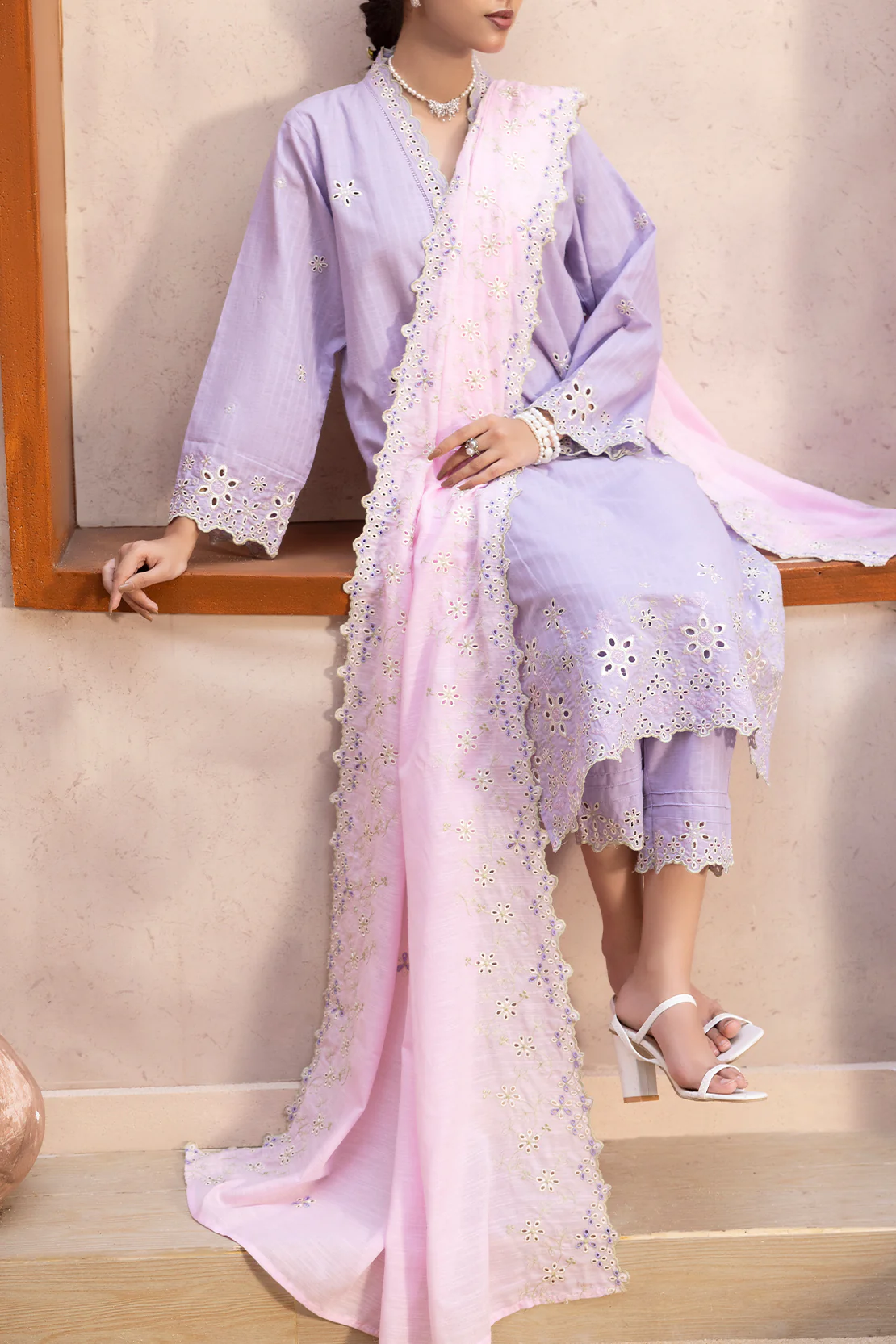 Solid Embroidered Slub Cotton Stitched 3 Piece - Image 3