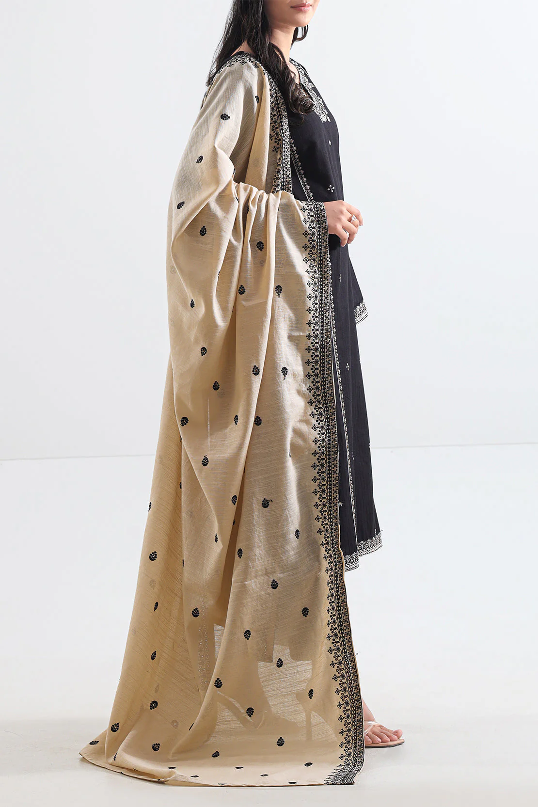 Solid Embroidered Slub Cotton Stitched 3 Piece - Image 6