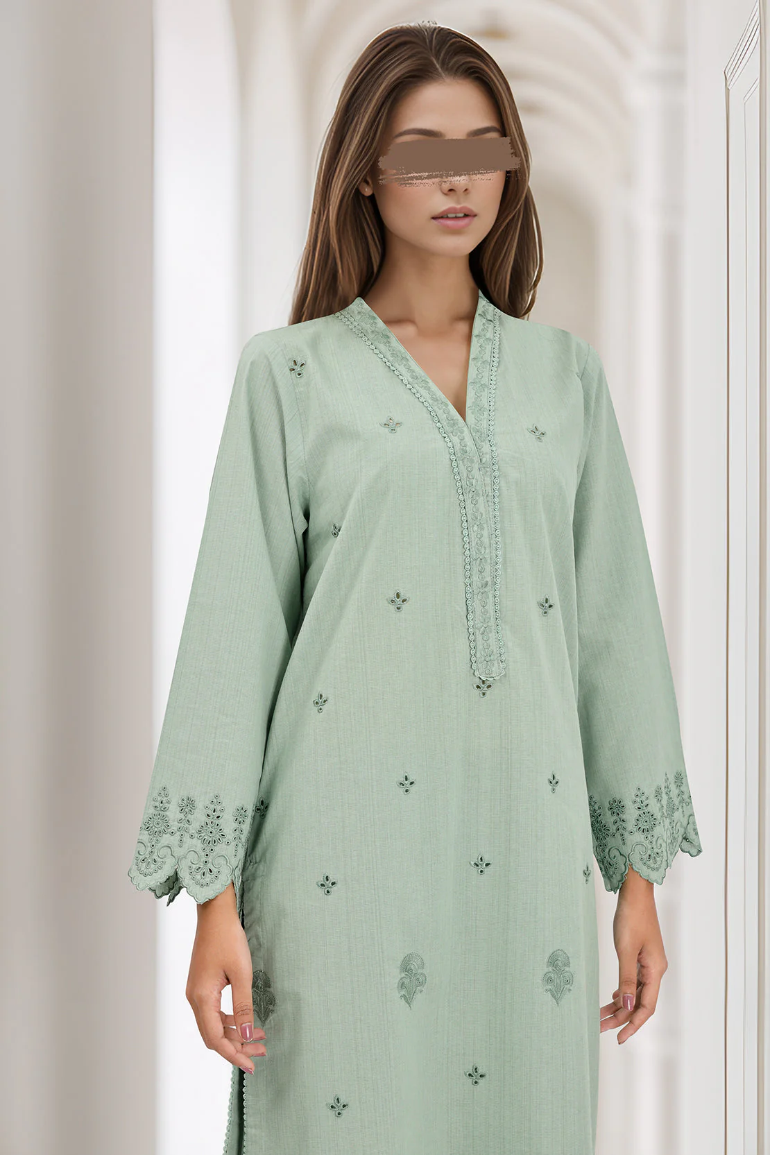 Solid Embroidered Slub Viscose Stitched 2 Piece (Shirt/Trouser) - Image 2