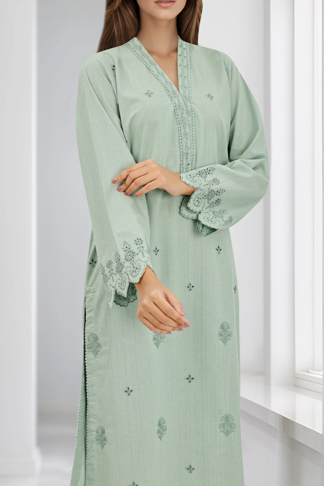 Solid Embroidered Slub Viscose Stitched 2 Piece (Shirt/Trouser) - Image 3