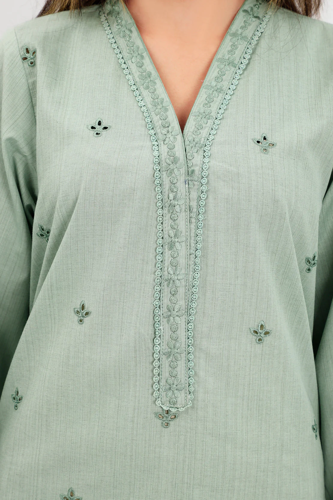 Solid Embroidered Slub Viscose Stitched 2 Piece (Shirt/Trouser) - Image 4