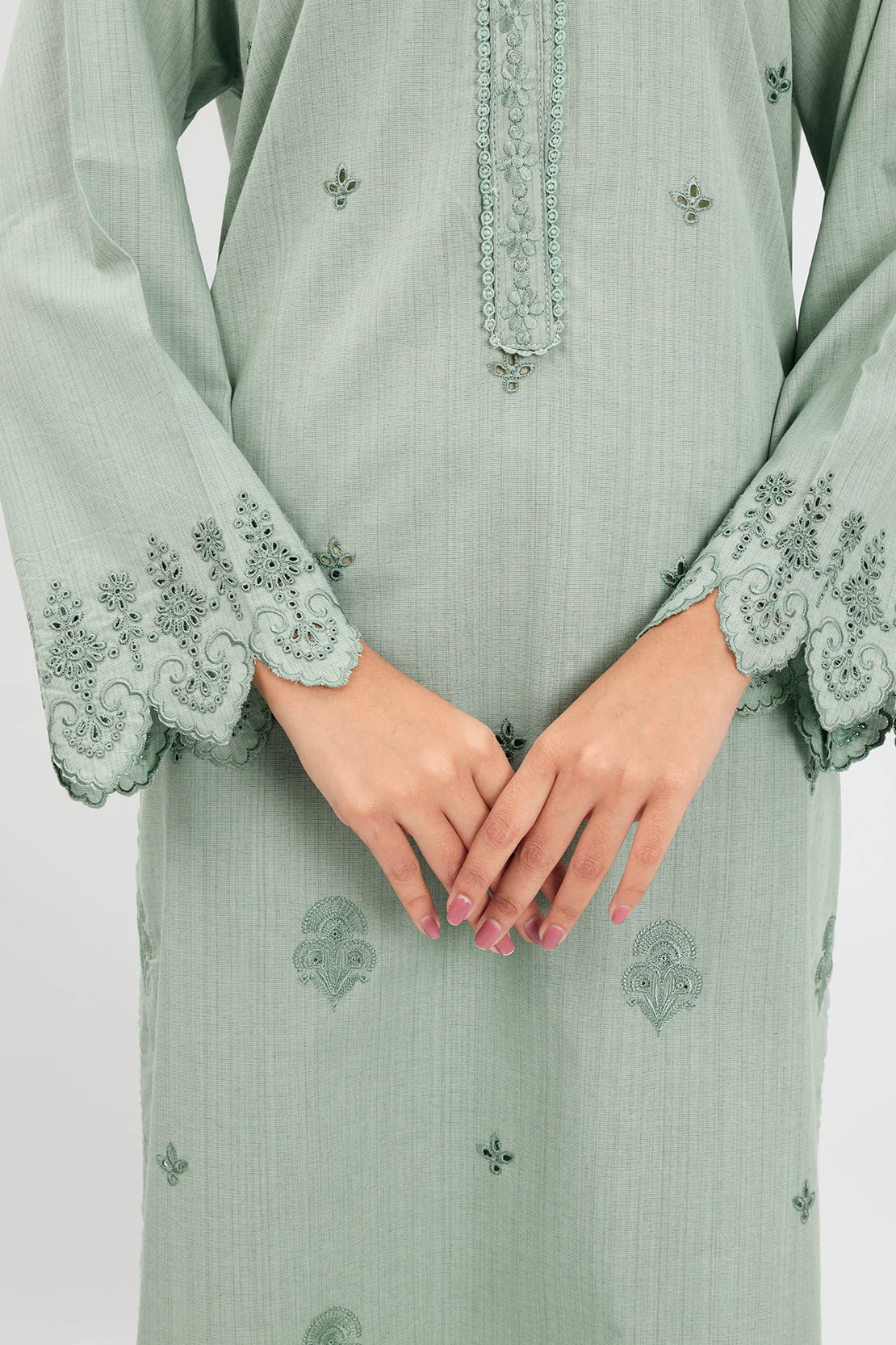 Solid Embroidered Slub Viscose Stitched 2 Piece (Shirt/Trouser) - Image 5