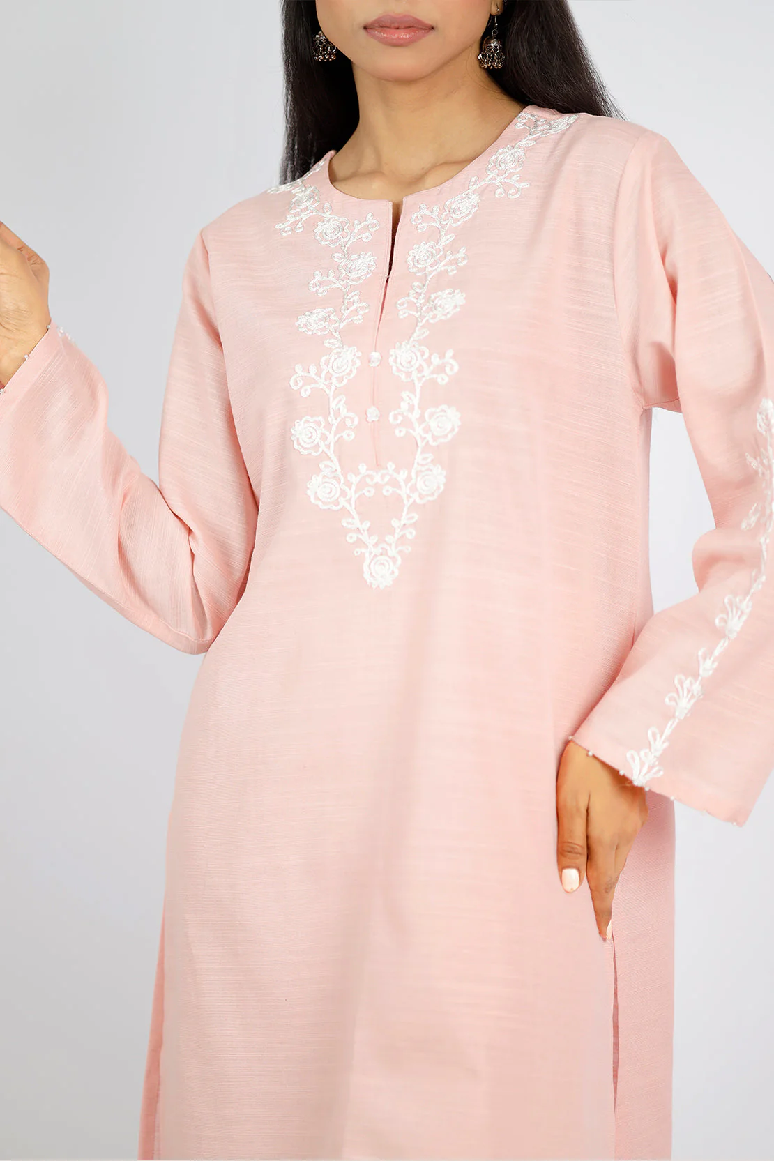Solid Embroidered Slub Viscose Stitched 2 Piece (Shirt/Trouser) - Image 2