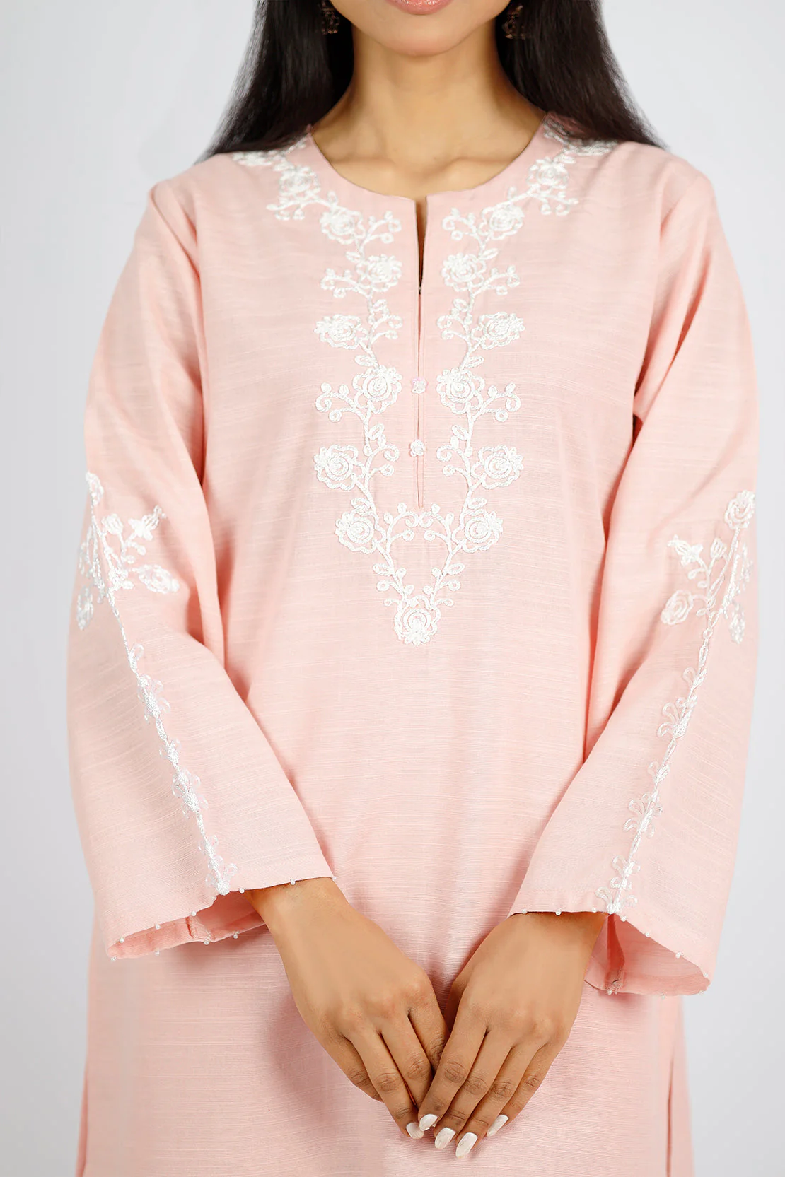 Solid Embroidered Slub Viscose Stitched 2 Piece (Shirt/Trouser) - Image 4