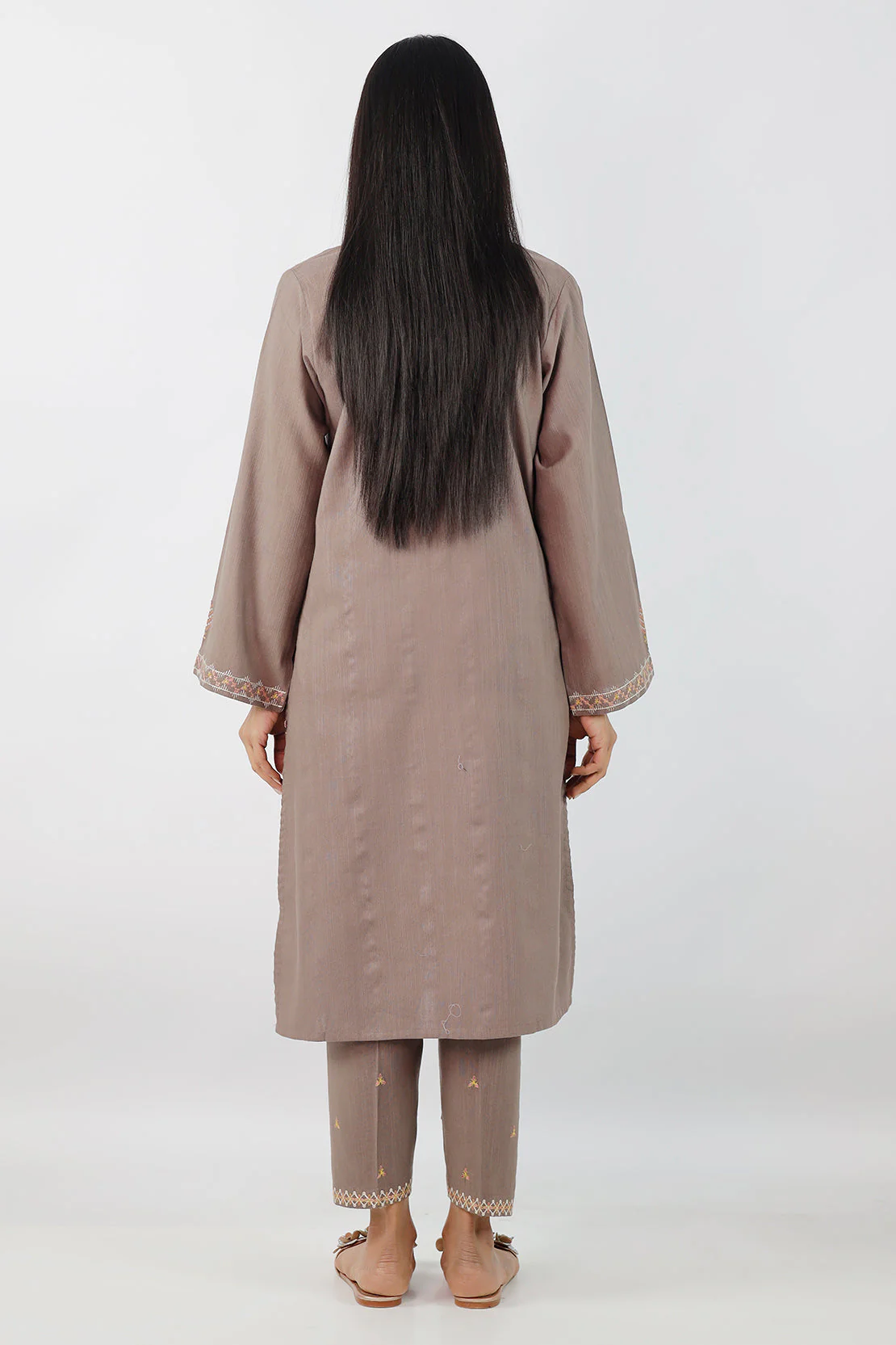 Solid Embroidered Slub Viscose Stitched 2 Piece (Shirt/Trouser) - Image 2