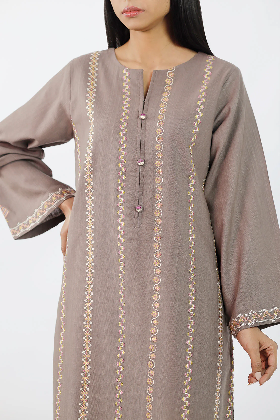 Solid Embroidered Slub Viscose Stitched 2 Piece (Shirt/Trouser) - Image 3