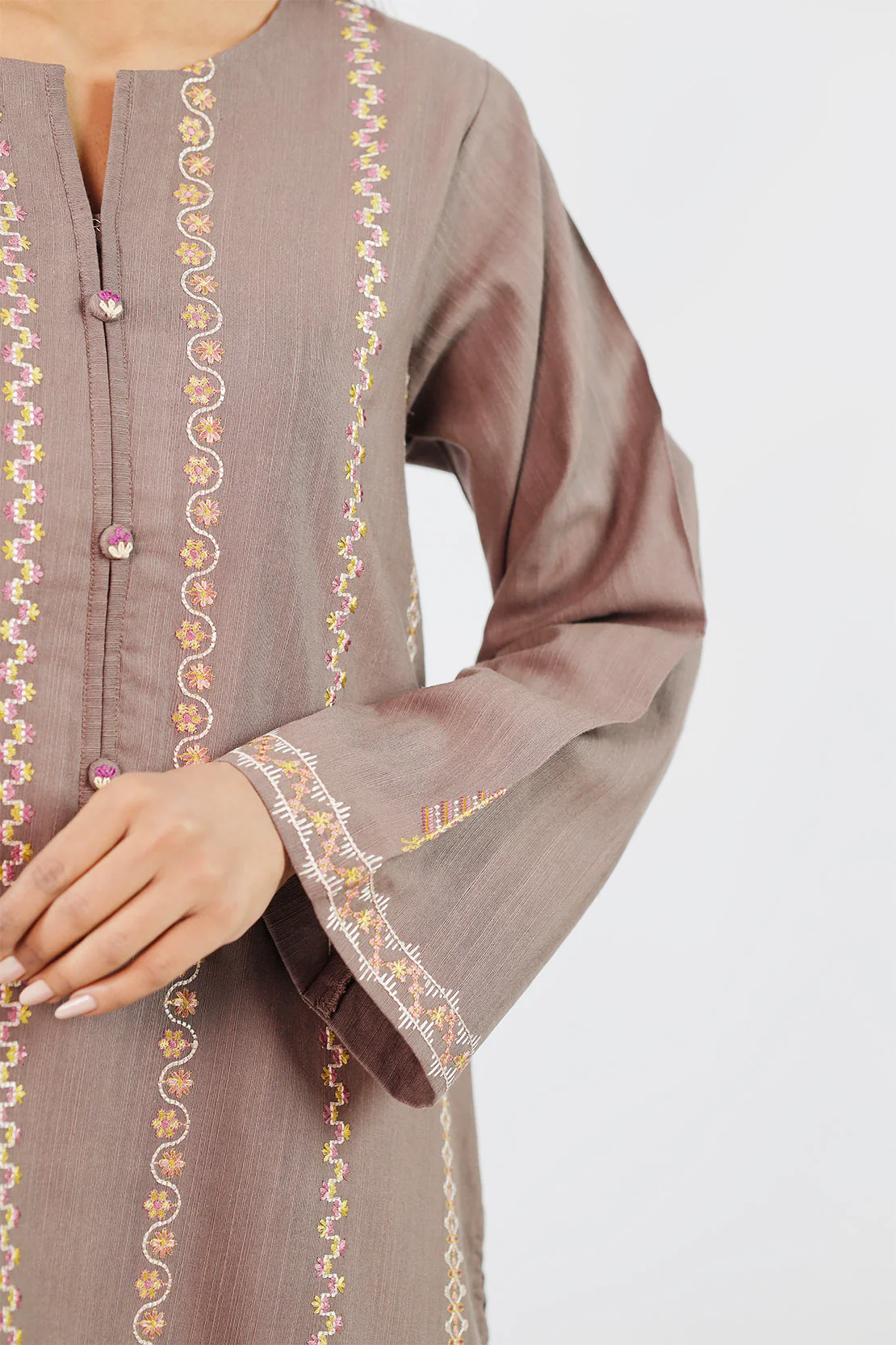 Solid Embroidered Slub Viscose Stitched 2 Piece (Shirt/Trouser) - Image 4