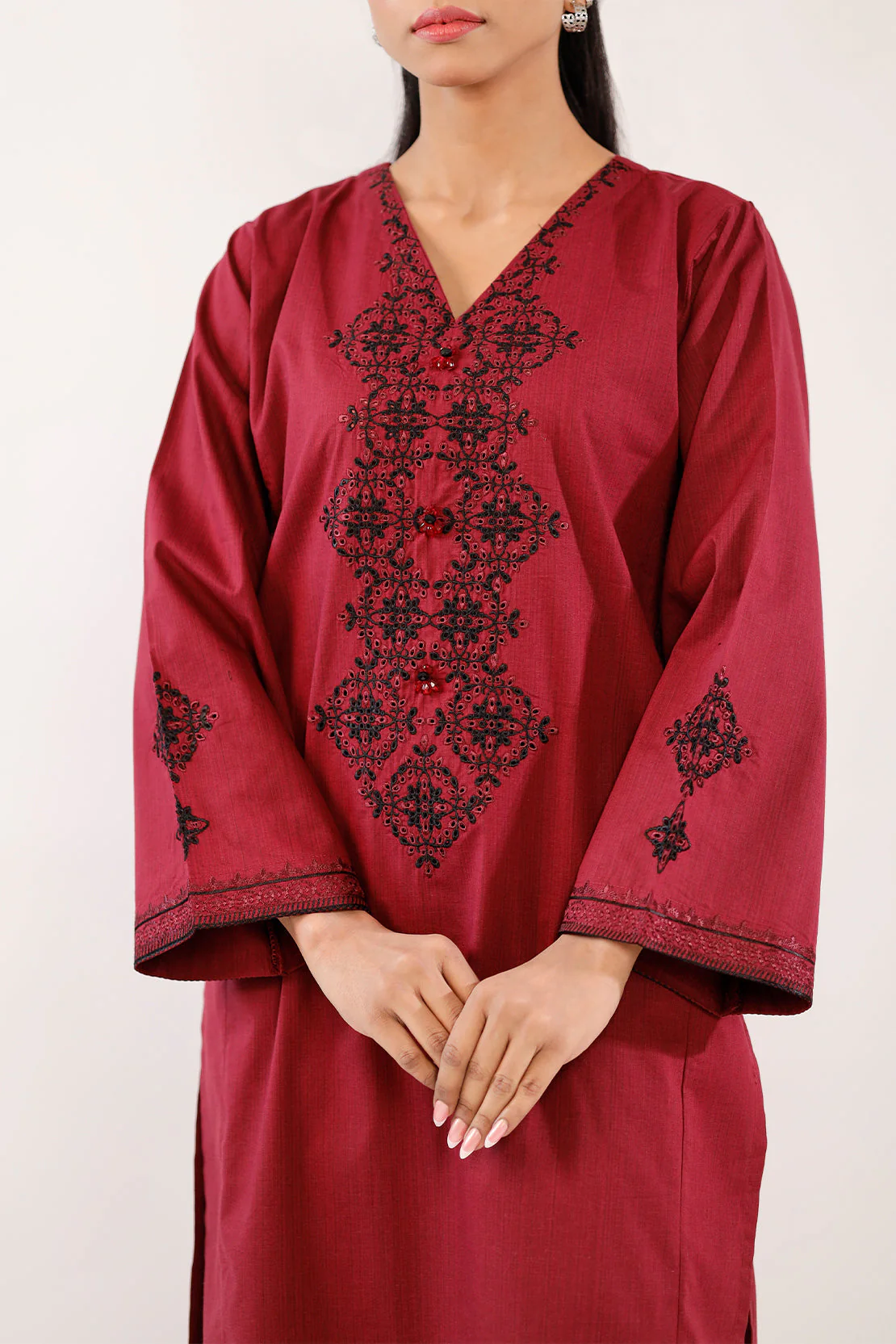 Solid Embroidered Slub Viscose Stitched 2 Piece (Shirt/Trouser) - Image 3