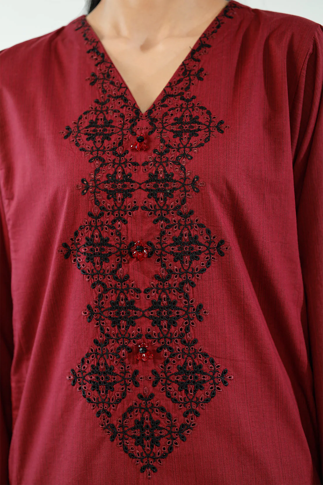 Solid Embroidered Slub Viscose Stitched 2 Piece (Shirt/Trouser) - Image 4