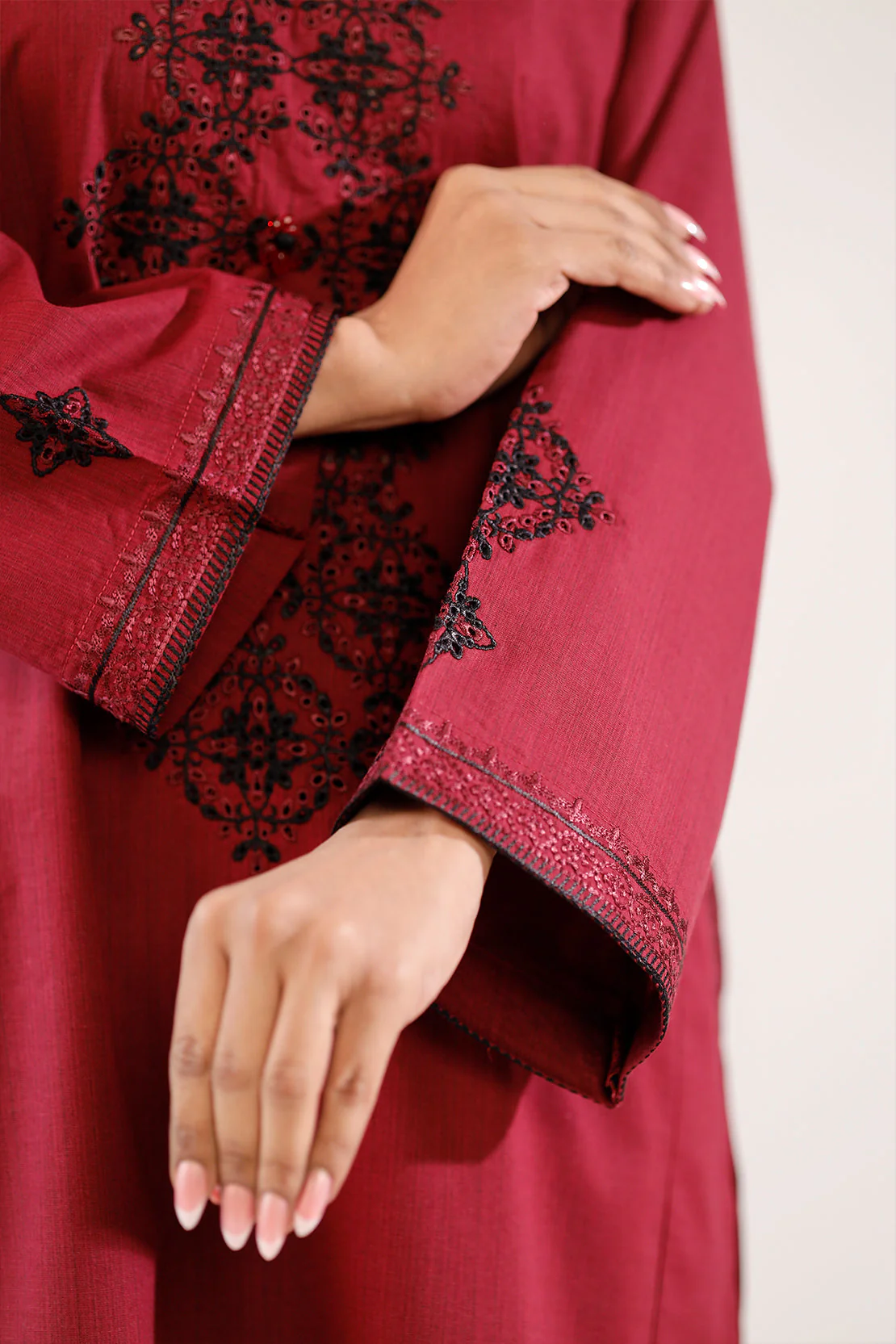 Solid Embroidered Slub Viscose Stitched 2 Piece (Shirt/Trouser) - Image 5