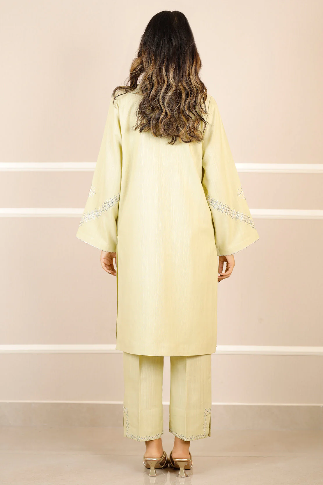 Solid Embroidered Slub Viscose Stitched 2 Piece (Shirt/Trouser) - Image 2