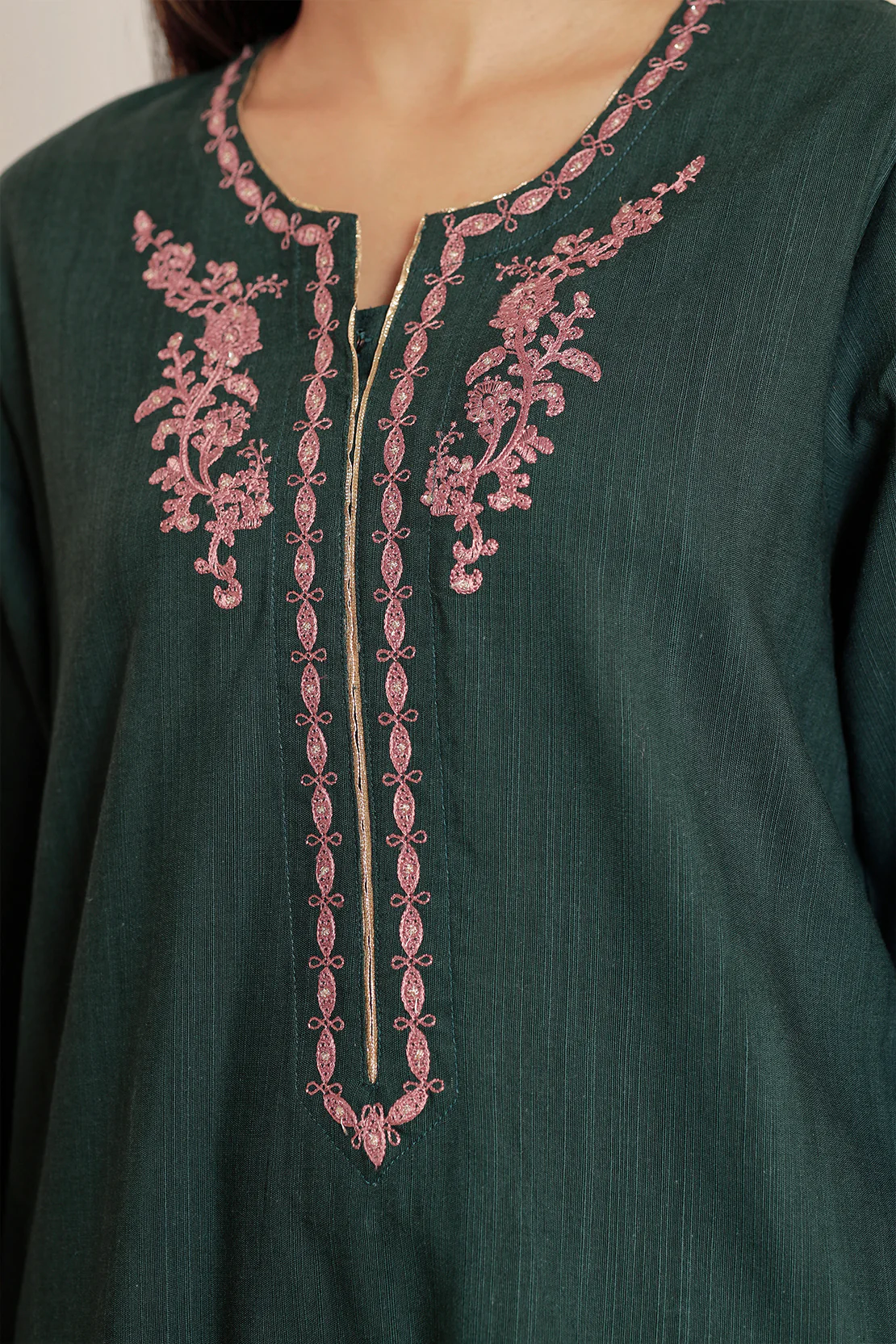 Solid Embroidered Slub Viscose Stitched 2 Piece (Shirt/Trouser) - Image 4