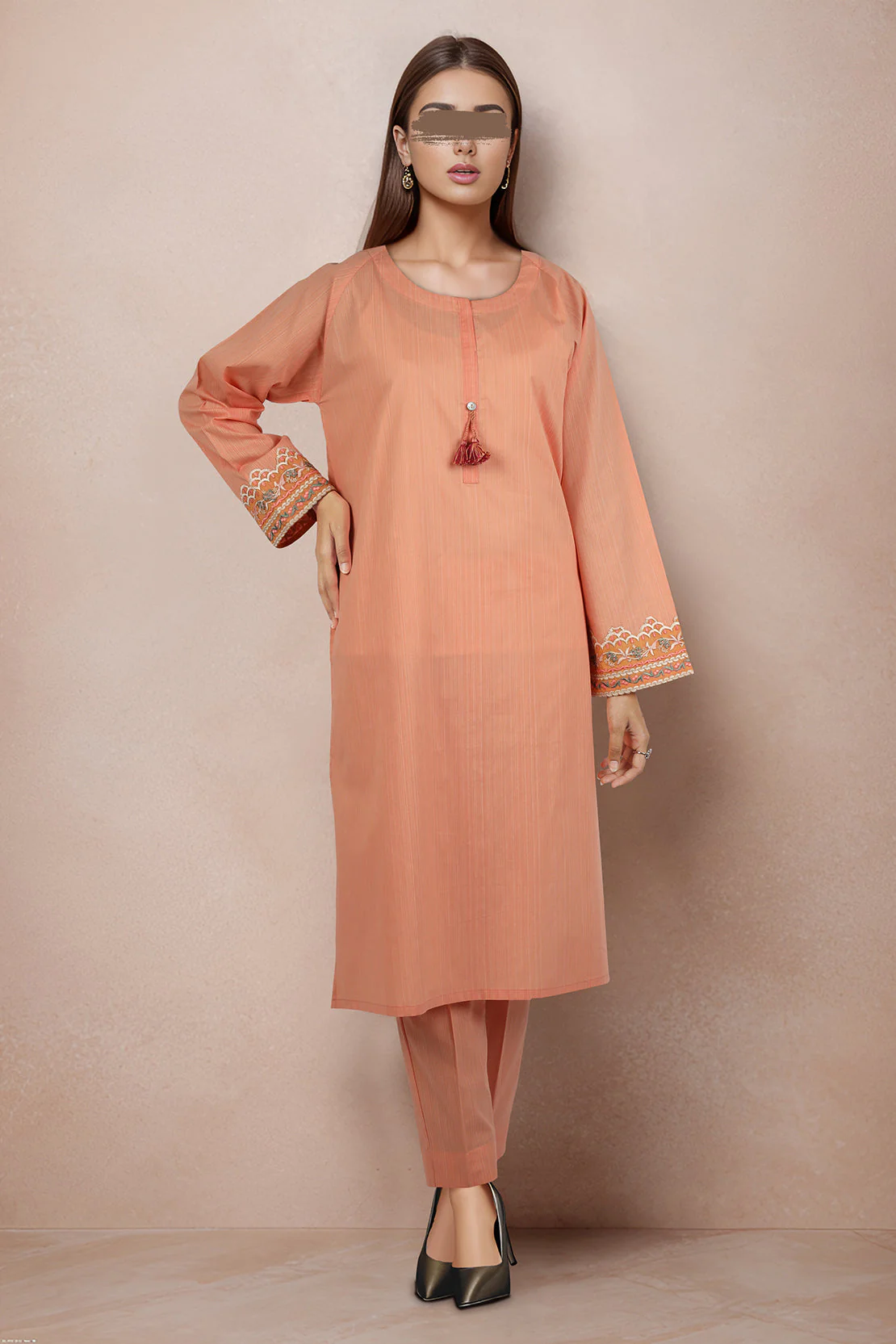 Solid Embroidered Slub Viscose Stitched 2 Piece (Shirt/Trouser) - Image 2