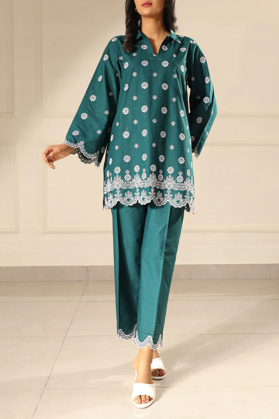 Solid Embroidered Slub Viscose Stitched 2 Piece (Shirt/Trouser) - Image 4